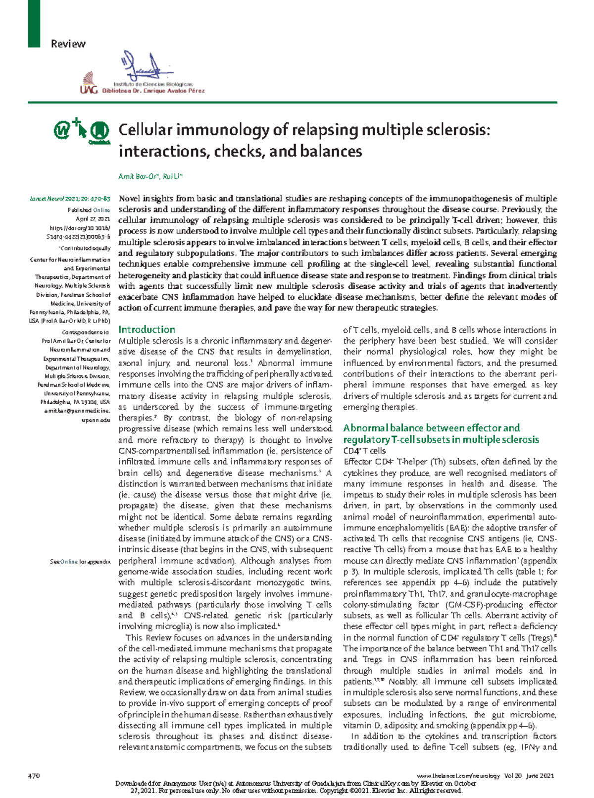 Articulo ciencias - 470 thelancet/neurology Vol 20 June 2021 Cellular ...