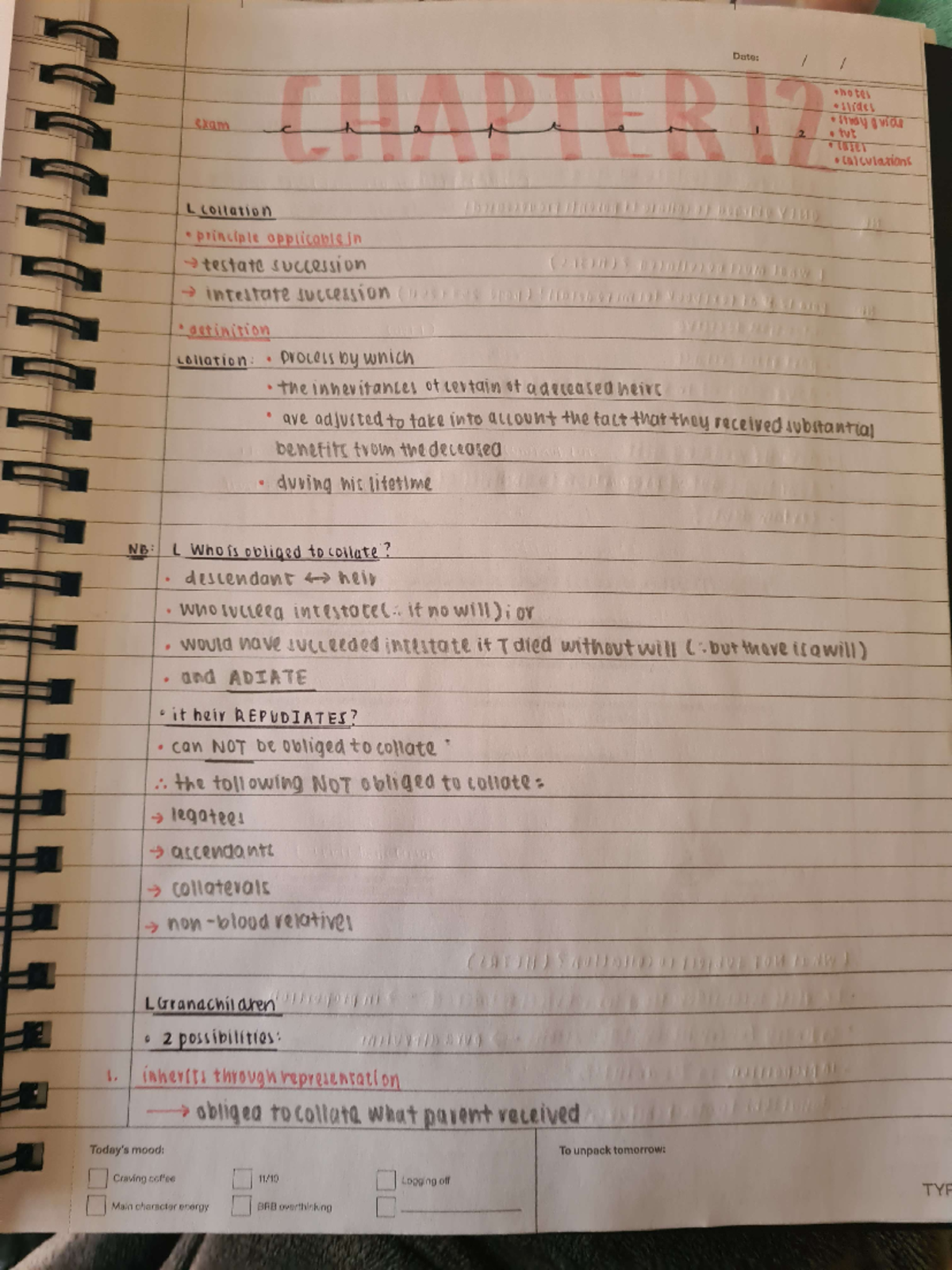 Chapter 12 Collation - Date: notes slides exam stray gride 2 tvt cajes ...