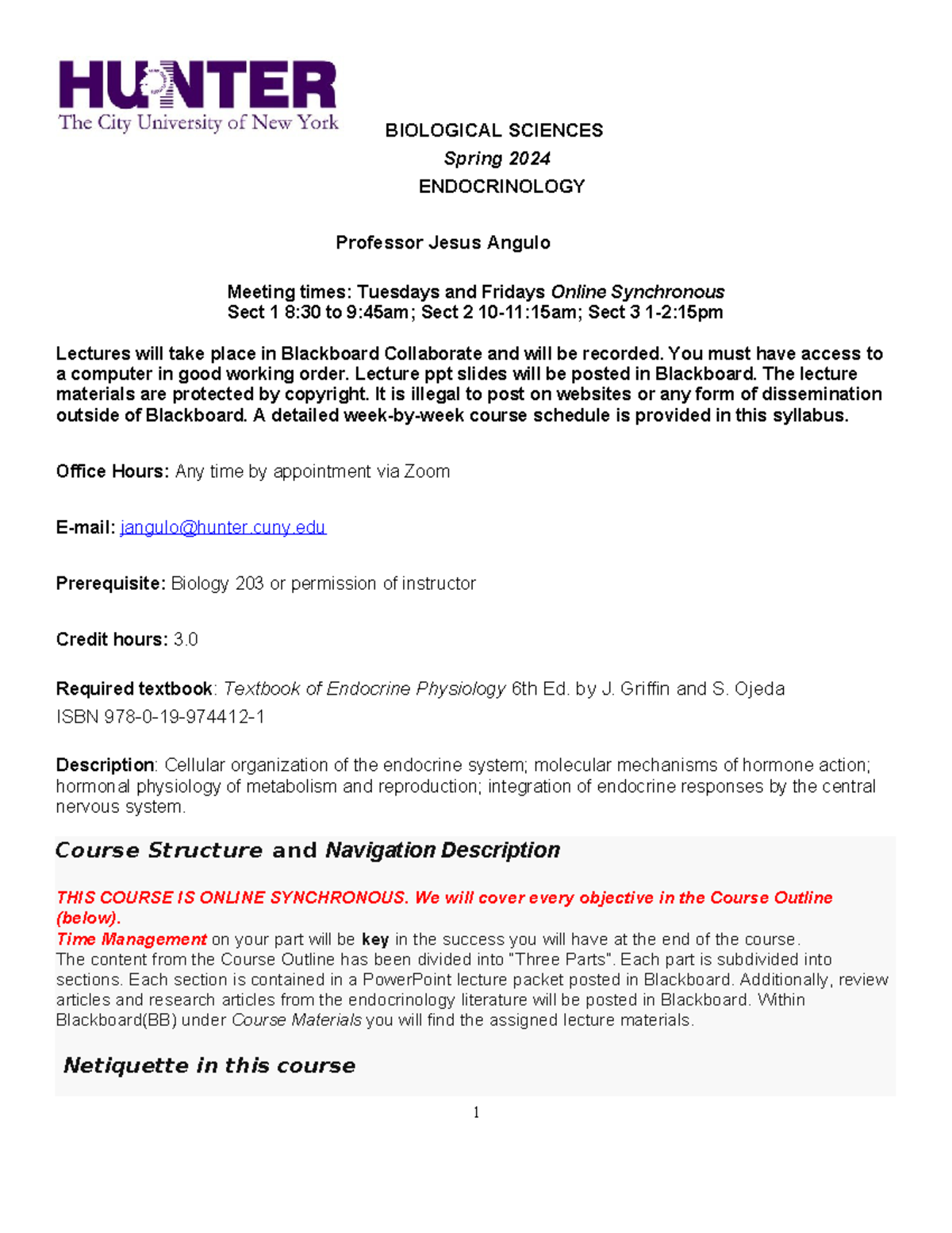 Biol 376 Syllabus 2024 - BIOL 303 SYL - BIOLOGICAL SCIENCES Spring 2024 ...