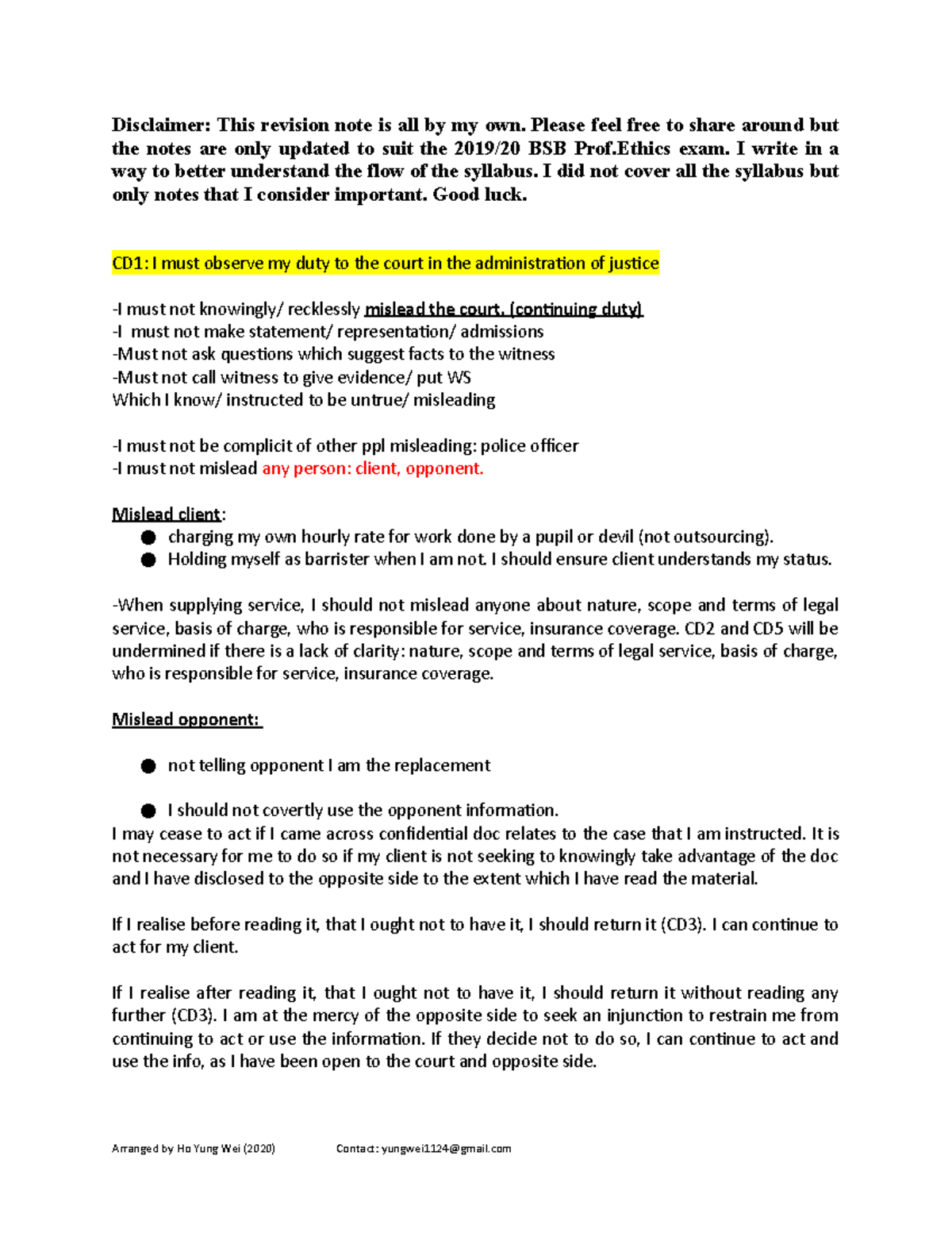 Ethics Revision - My own summary - Disclaimer: This revision note is ...