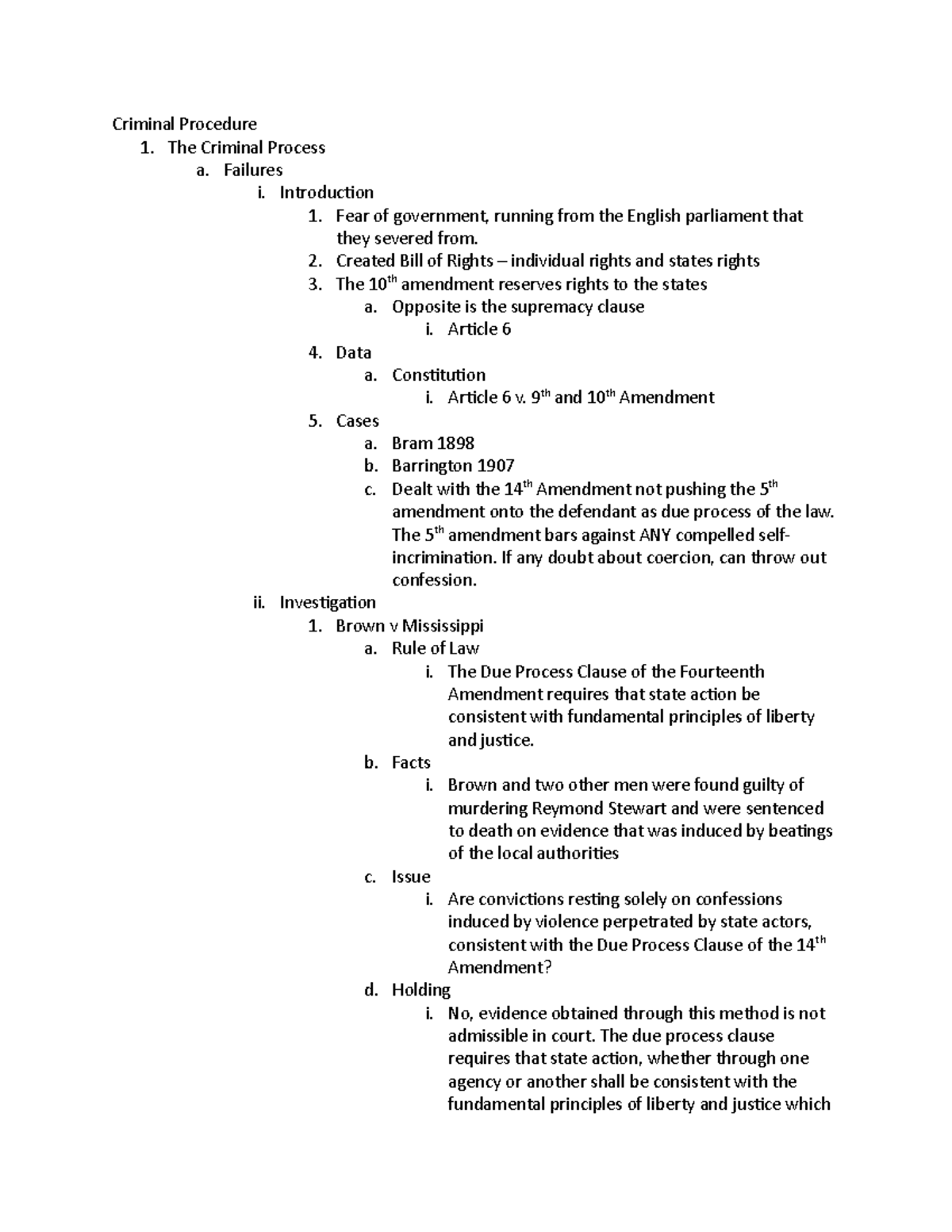 Criminal Procedure Outline - Criminal Procedure 1. The Criminal Process 