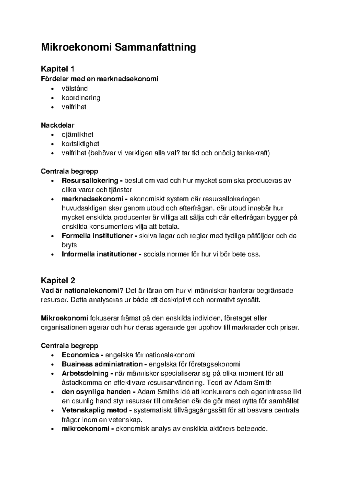 Mikroekonomi Sammanfattning - Mikroekonomi Sammanfattning Kapitel 1 ...