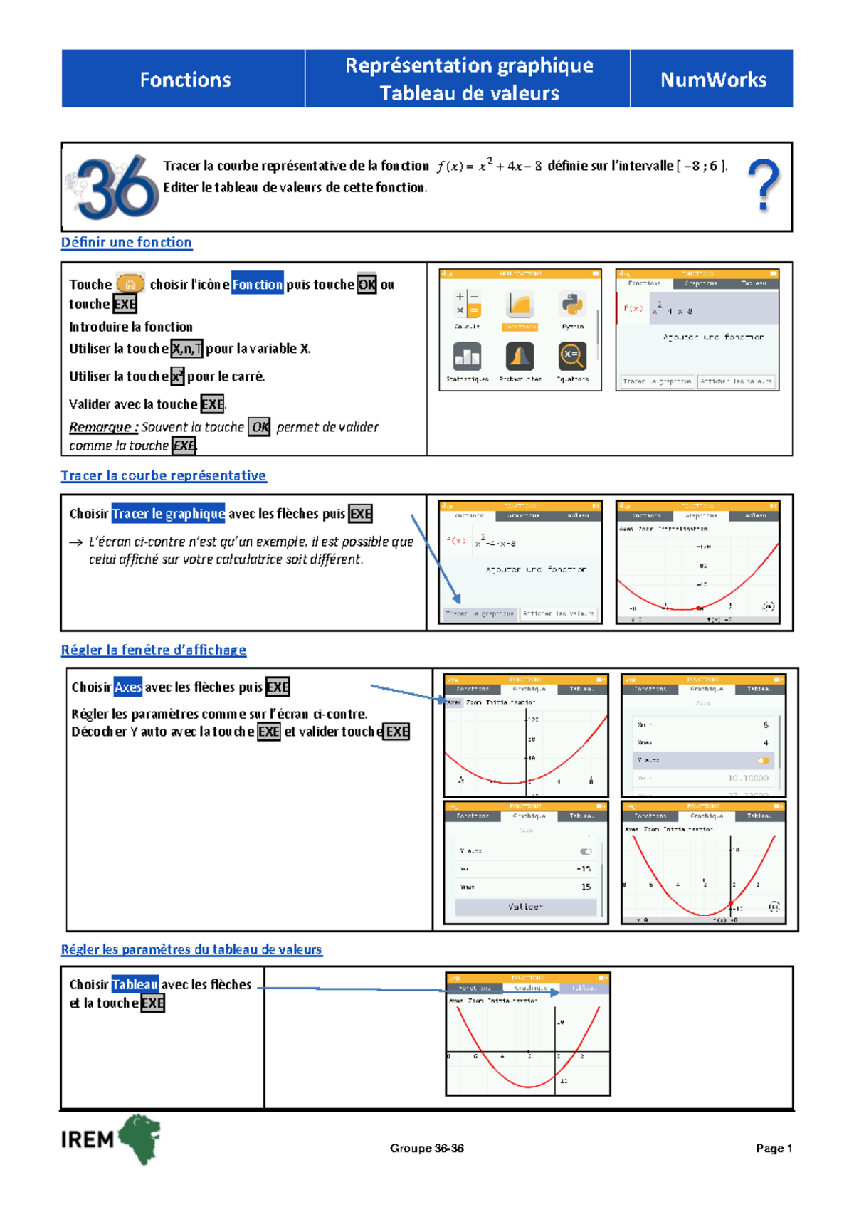 200 Numworks 2018 - maths - Groupe 36- 36 Page 1 Fonctions ...