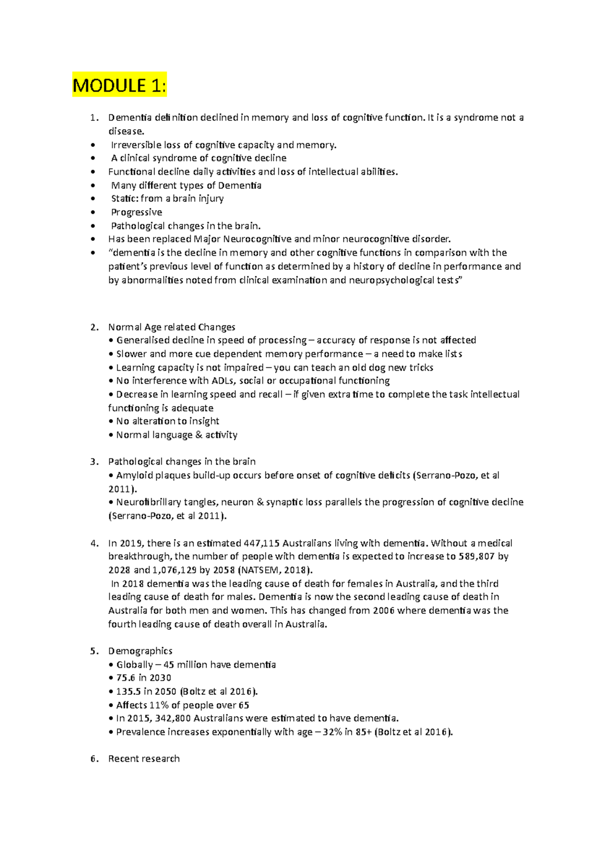 TDC useful for dementia care subject quizzes MODULE 1 Dementia