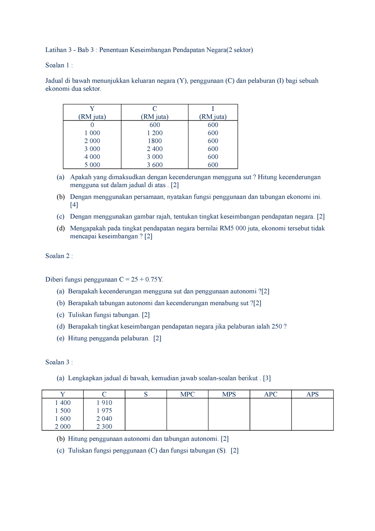 Latihan Bab 3 Practice Materials For Eco Stpm Latihan 3 Bab 3 Penentuan Keseimbangan Studocu