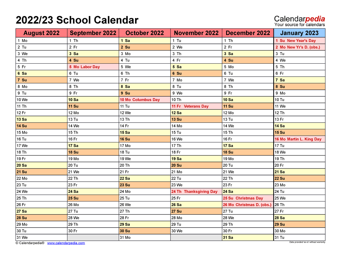 School calendar 2022 2023 - 2022/23 School Calendar August 2022 ...