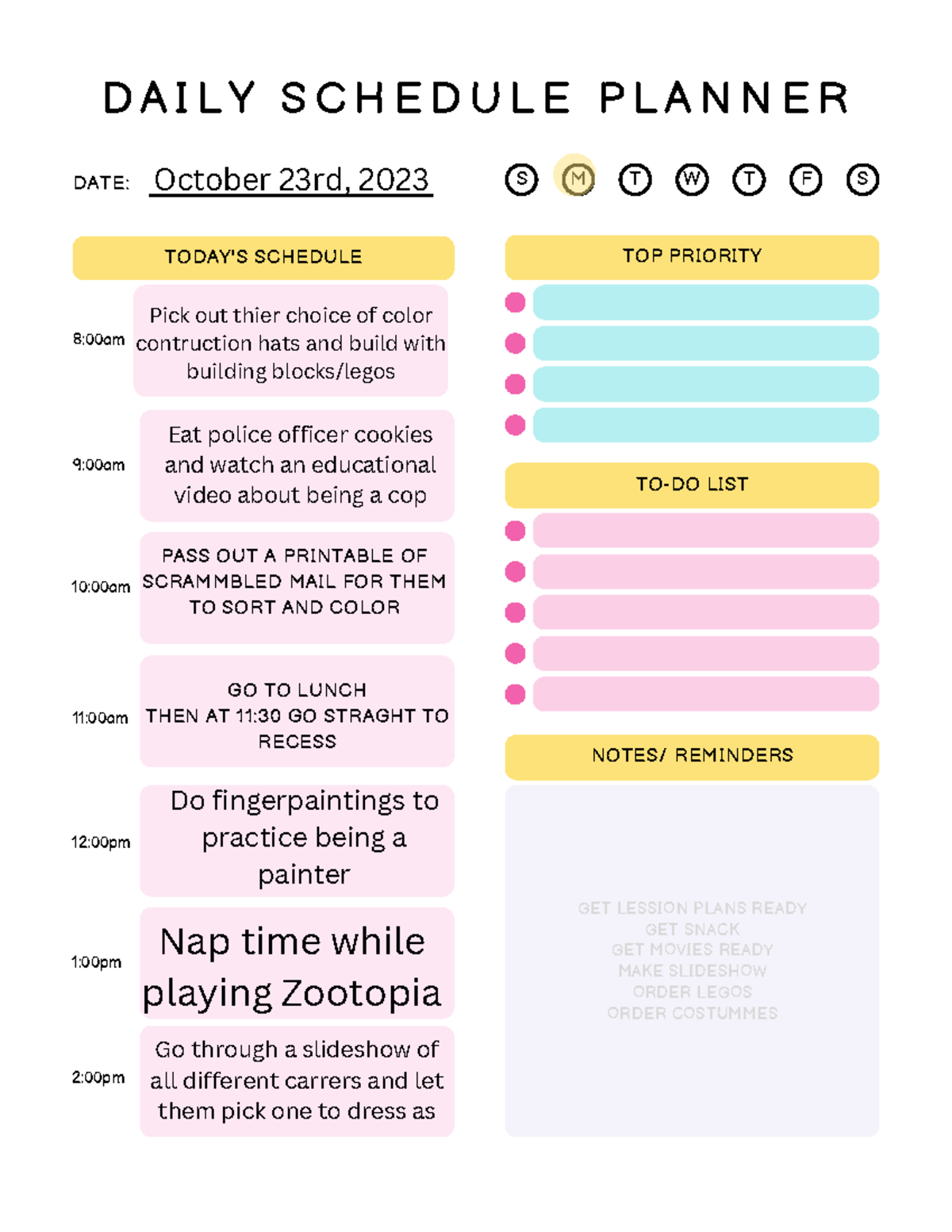 Daily Time Blocking Schedule