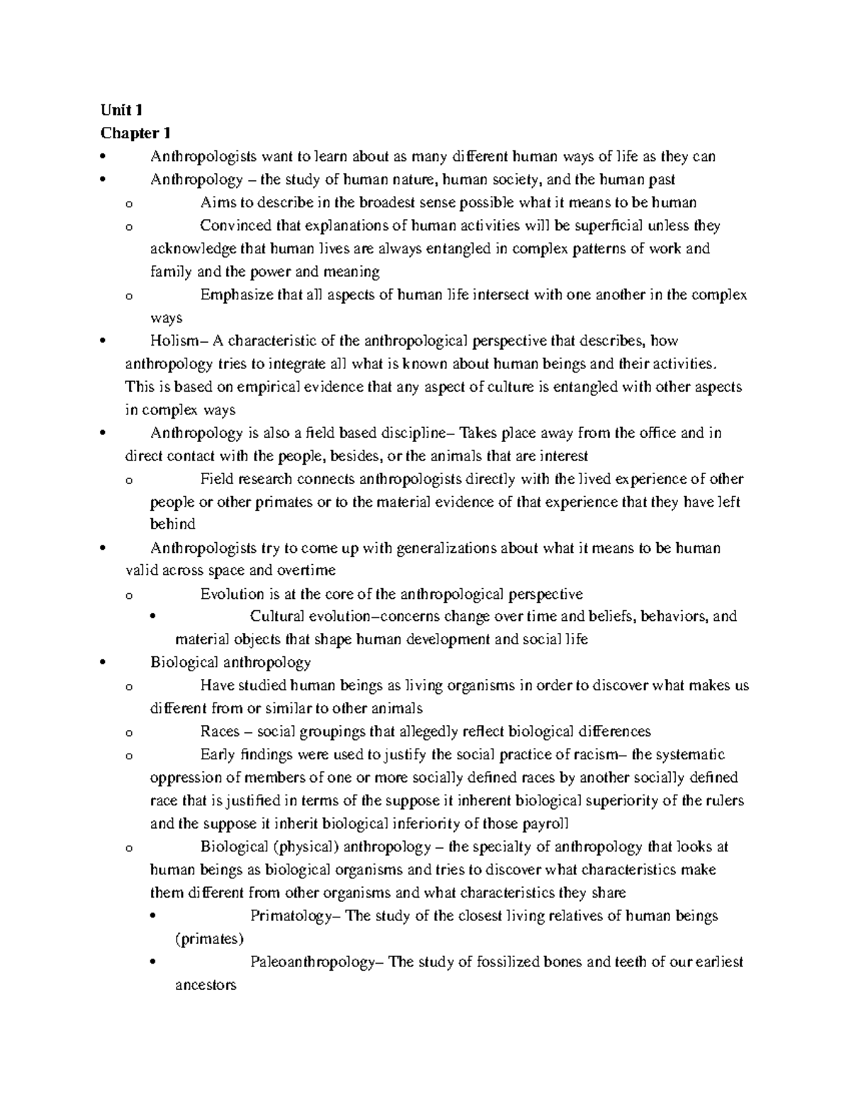 Anthropology Textbook Notes - Unit 1 Chapter 1 Anthropologists want to ...