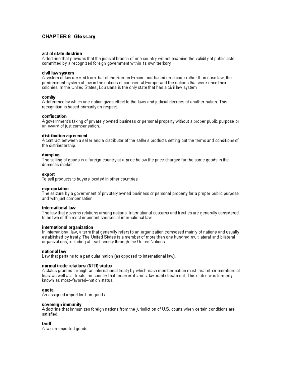 Ch8 legal vocabulary CHAPTER 8 Glossary act of state doctrine A