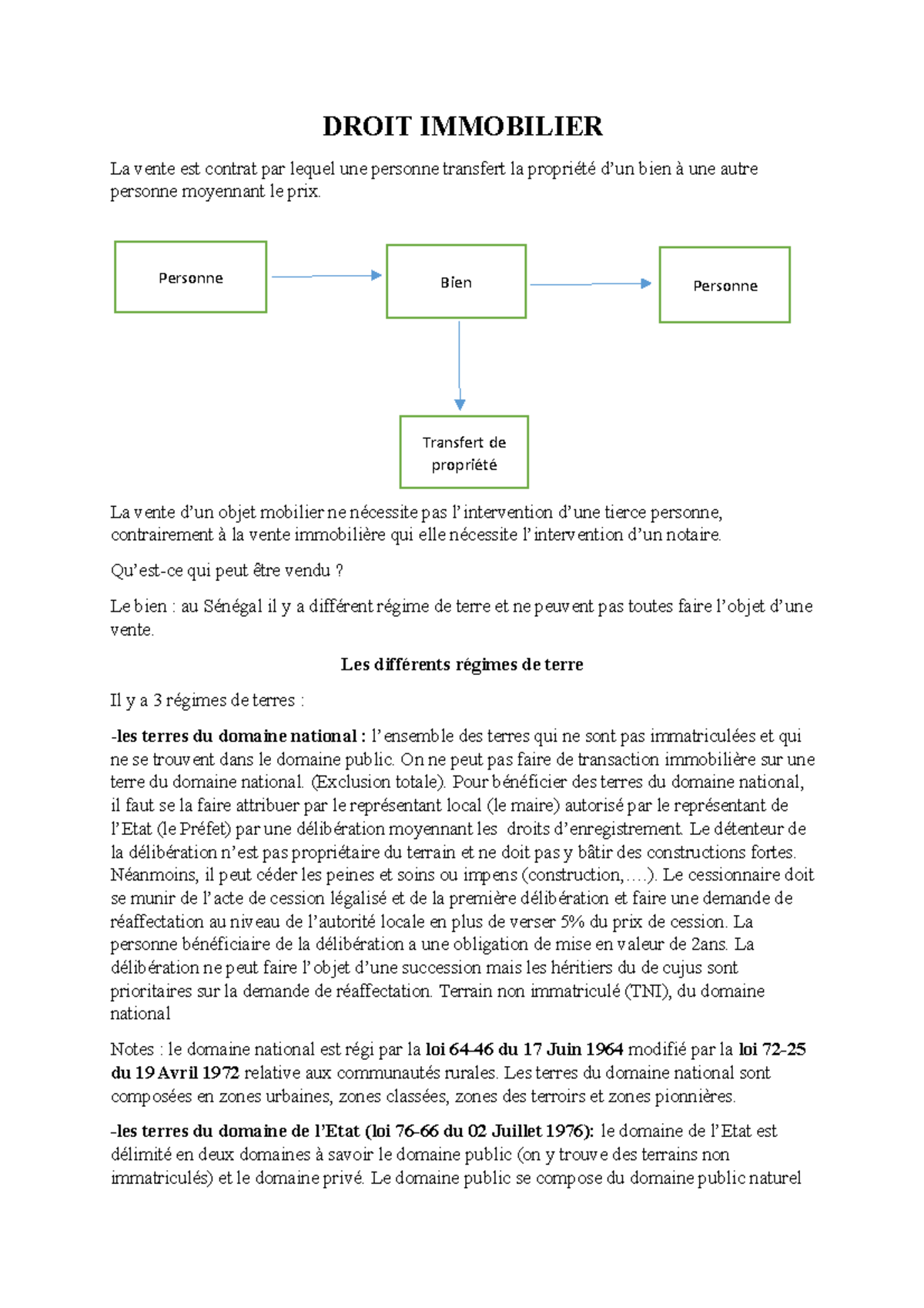 Droit Immobilier3 Law course DROIT IMMOBILIER La vente est contrat par lequel une personne