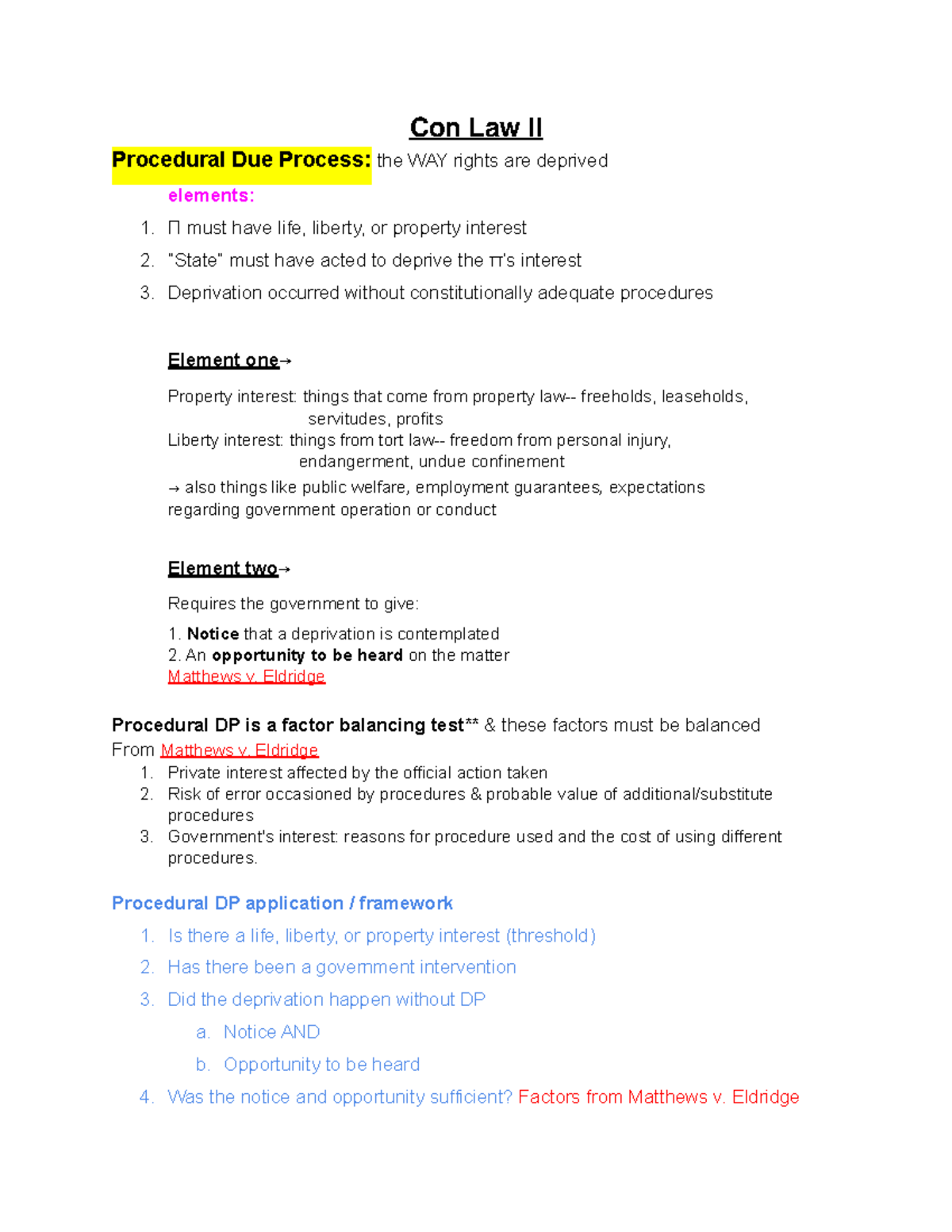 Constitutional Law II — outline - Con Law II Procedural Due Process ...