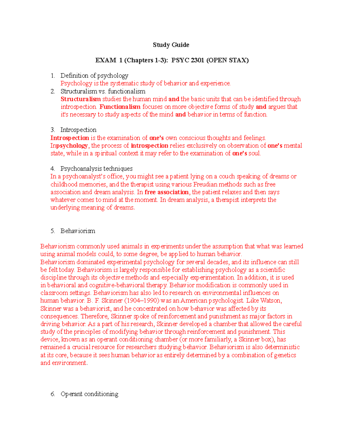 Study Guide Exam 1 PSYC - PSYC 2301 - CTC - Studocu