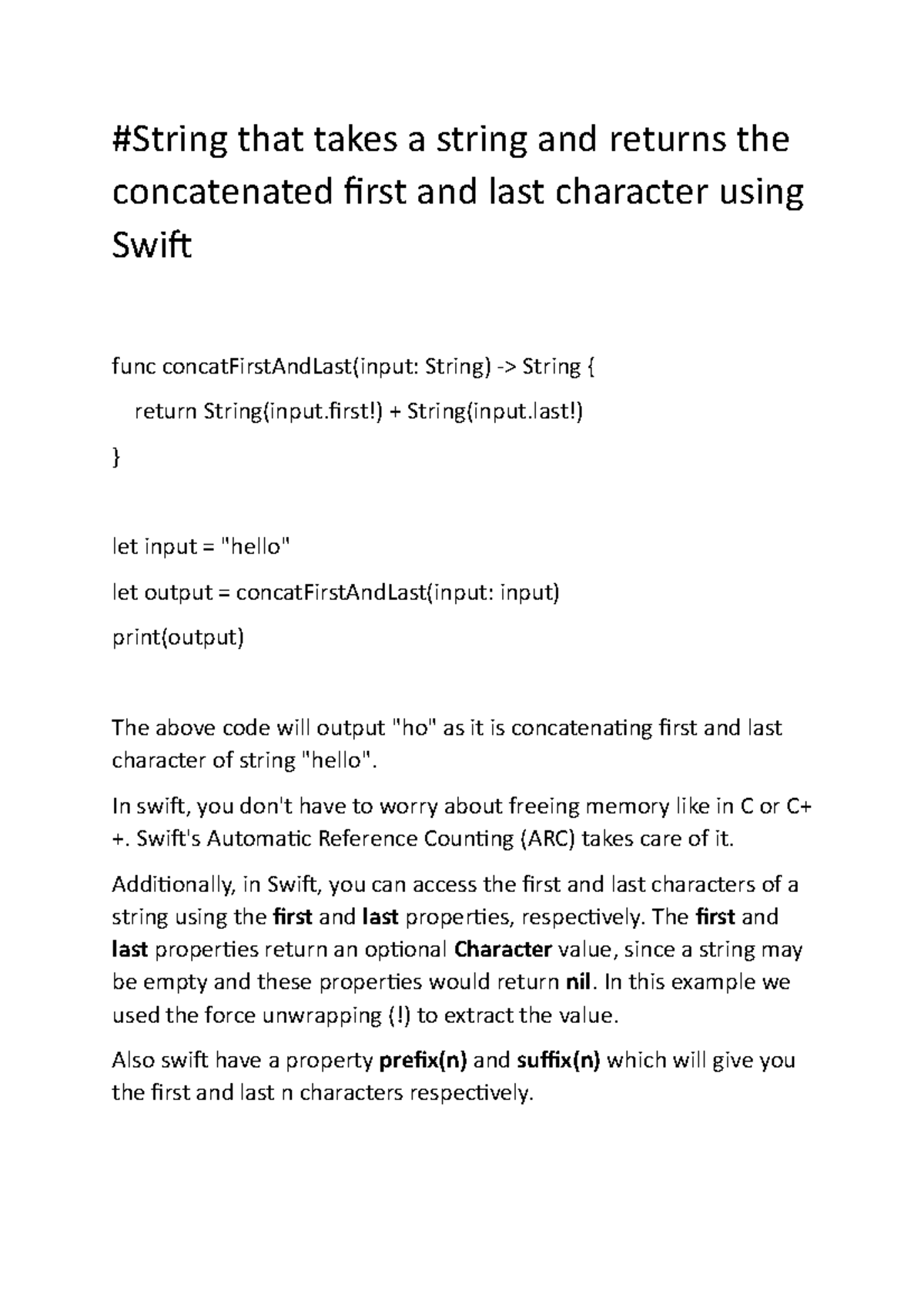 String that takes a string Swift String that takes a string and