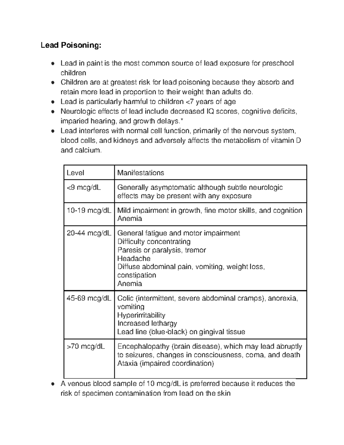 NOC Unit 2 Study Guide test notes Lead Poisoning Lead in paint is