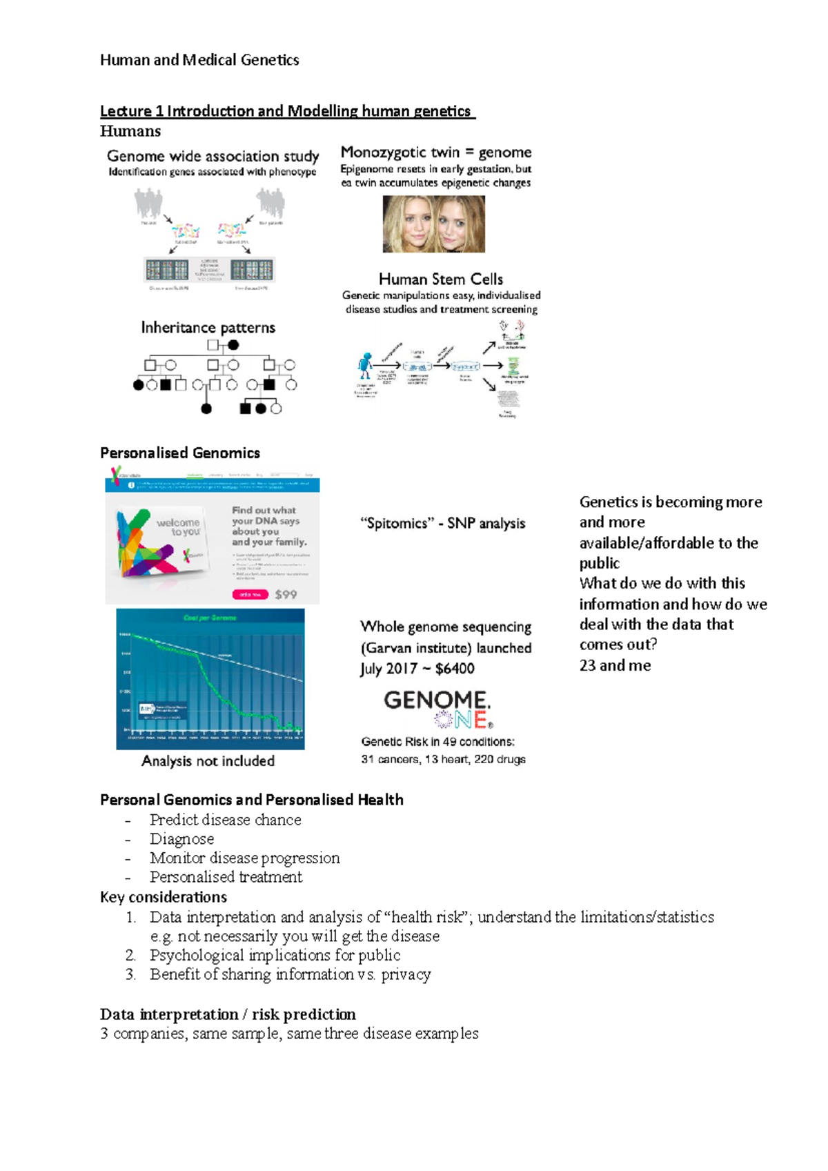 GENE30005 - Lecture notes 1-4 - Lecture 1 Introduction and Modelling ...