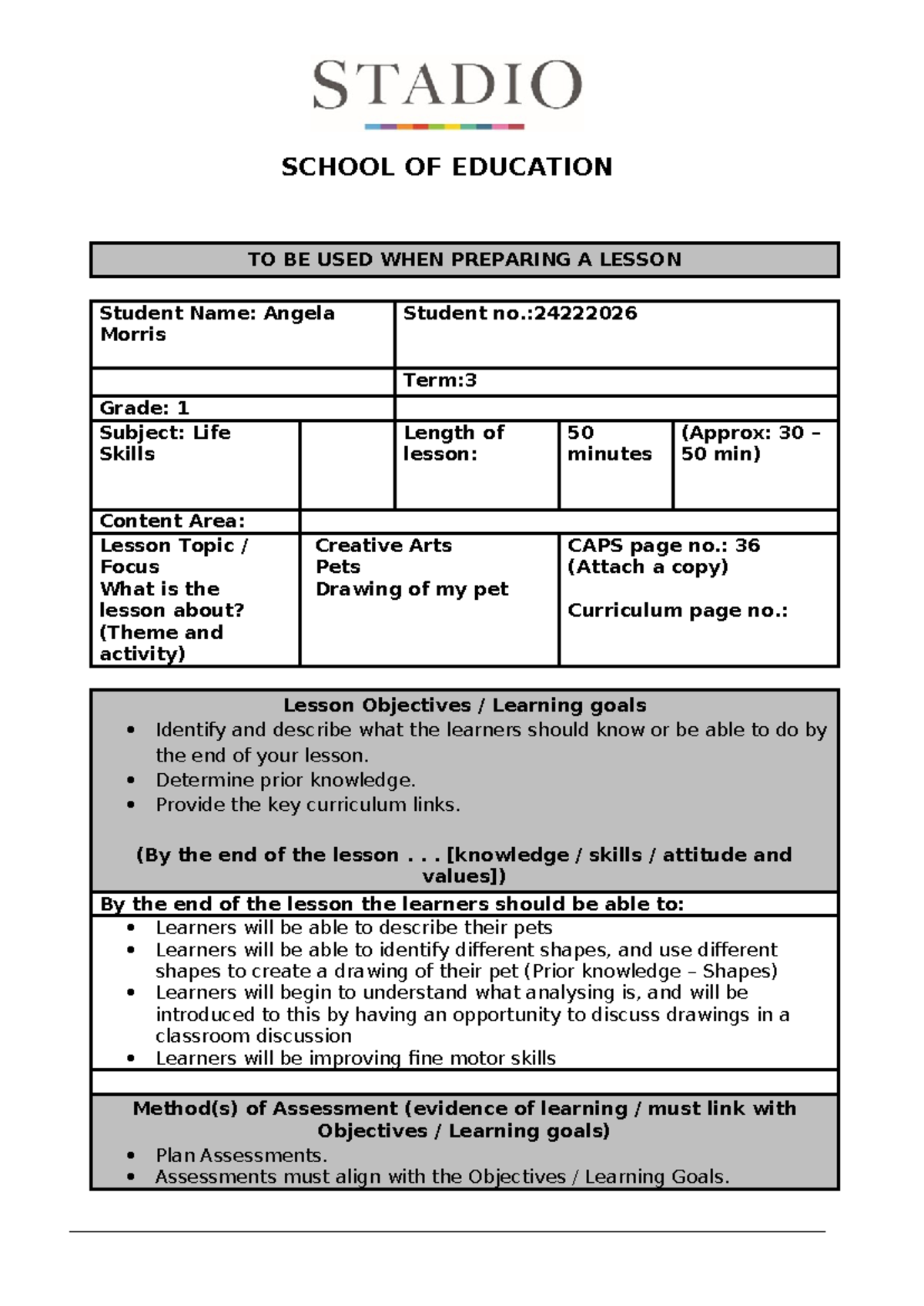 24 New Lesson Plan Template ARTF102-SS1-2 - TO BE USED WHEN PREPARING A ...