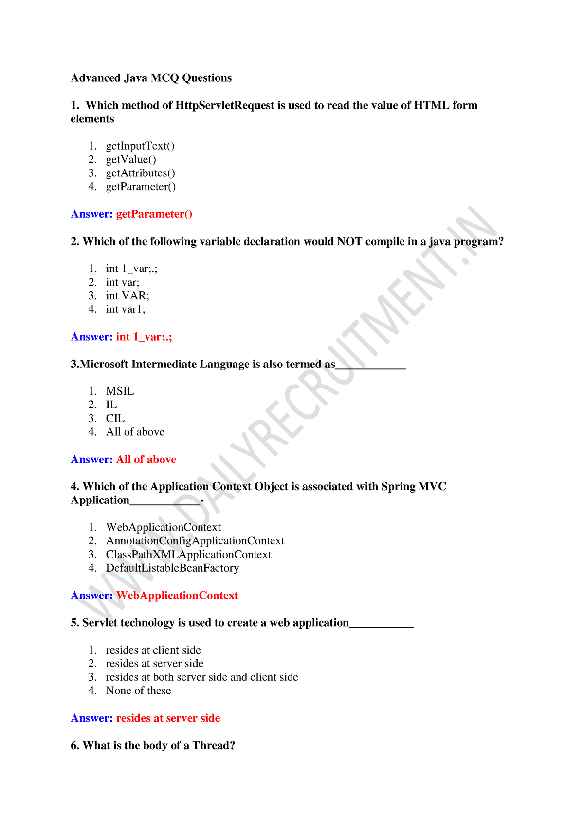 Advanced Java MCQ Questions - Computer Science - Studocu