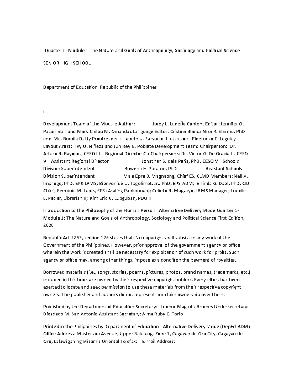 Quarter-1-ucsp compress - Quarter 1- Module 1 The Nature and Goals of ...