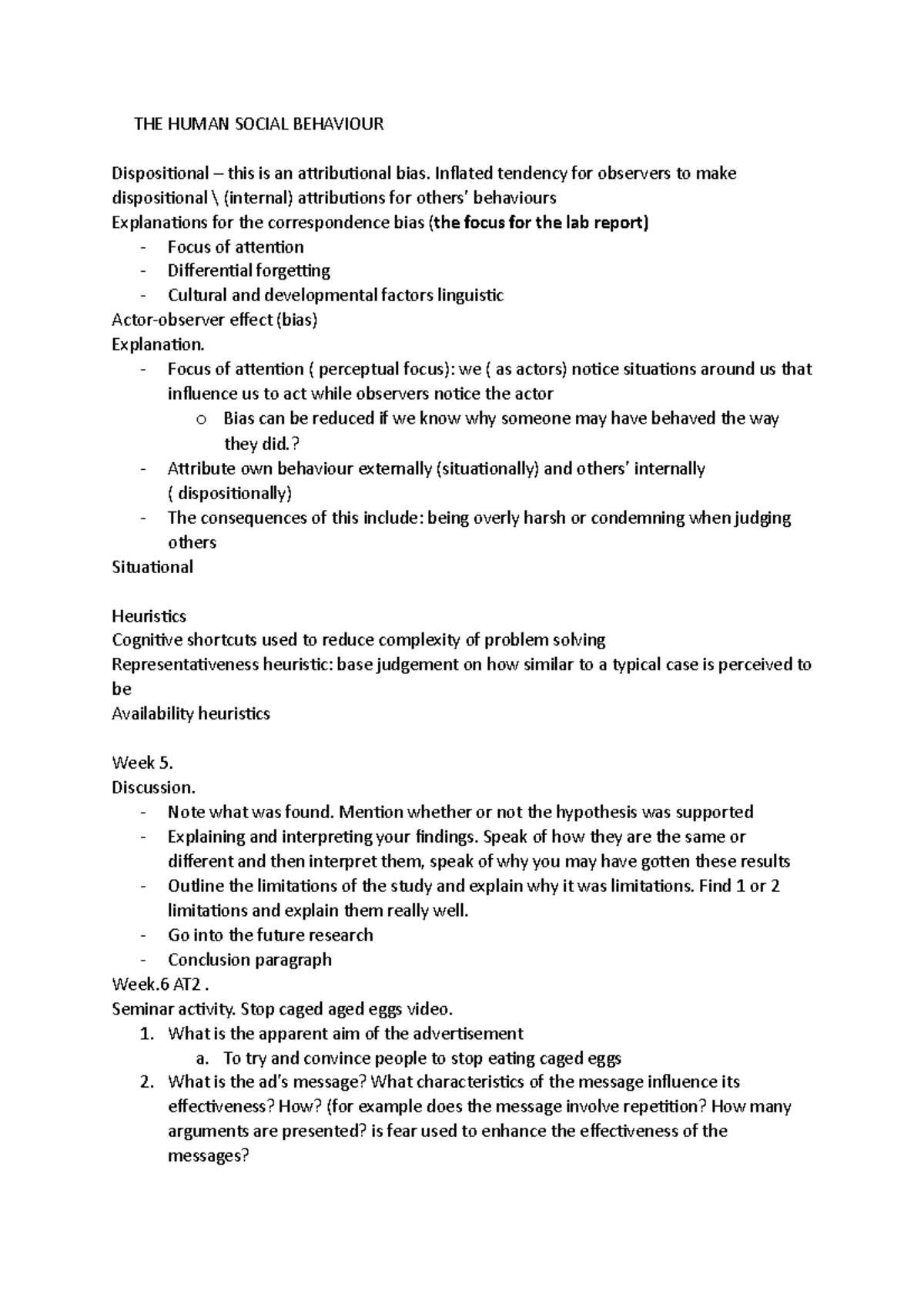 Human social behaviour notes - THE HUMAN SOCIAL BEHAVIOUR Dispositional ...