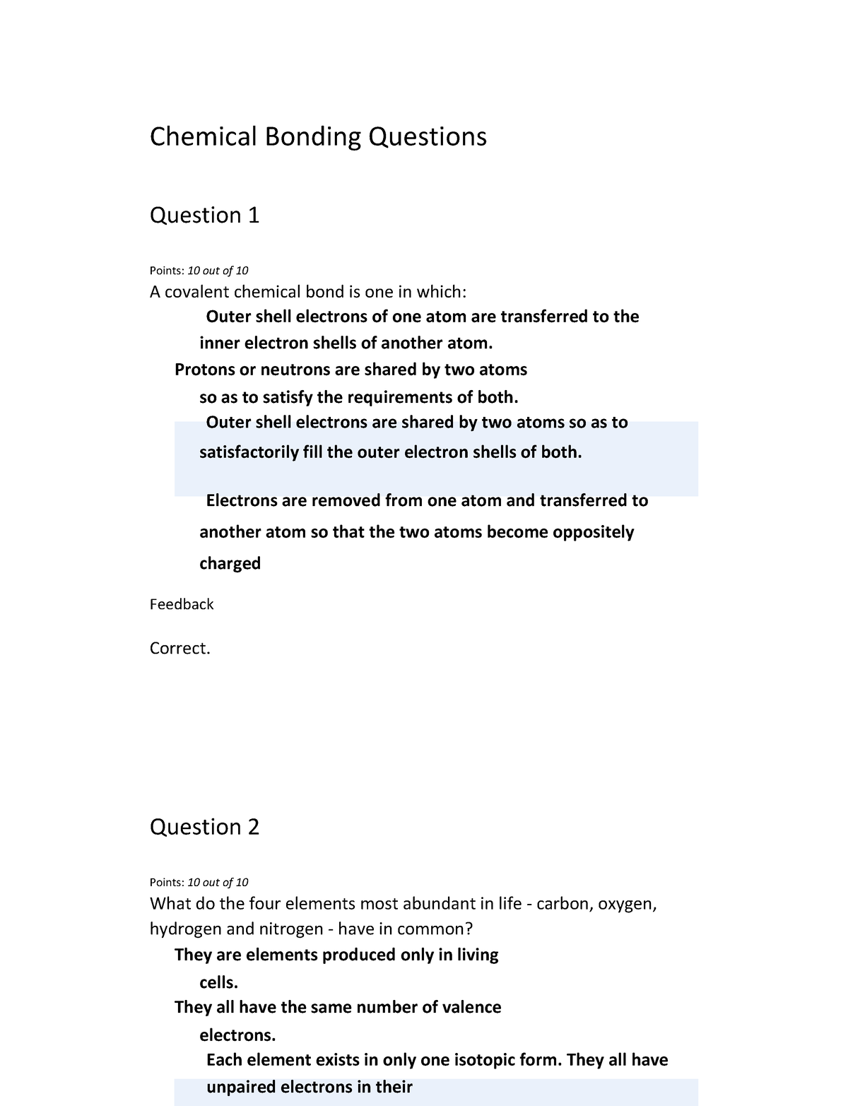 Chemical Bonding Questions - Chemical Bonding Questions Question 1 