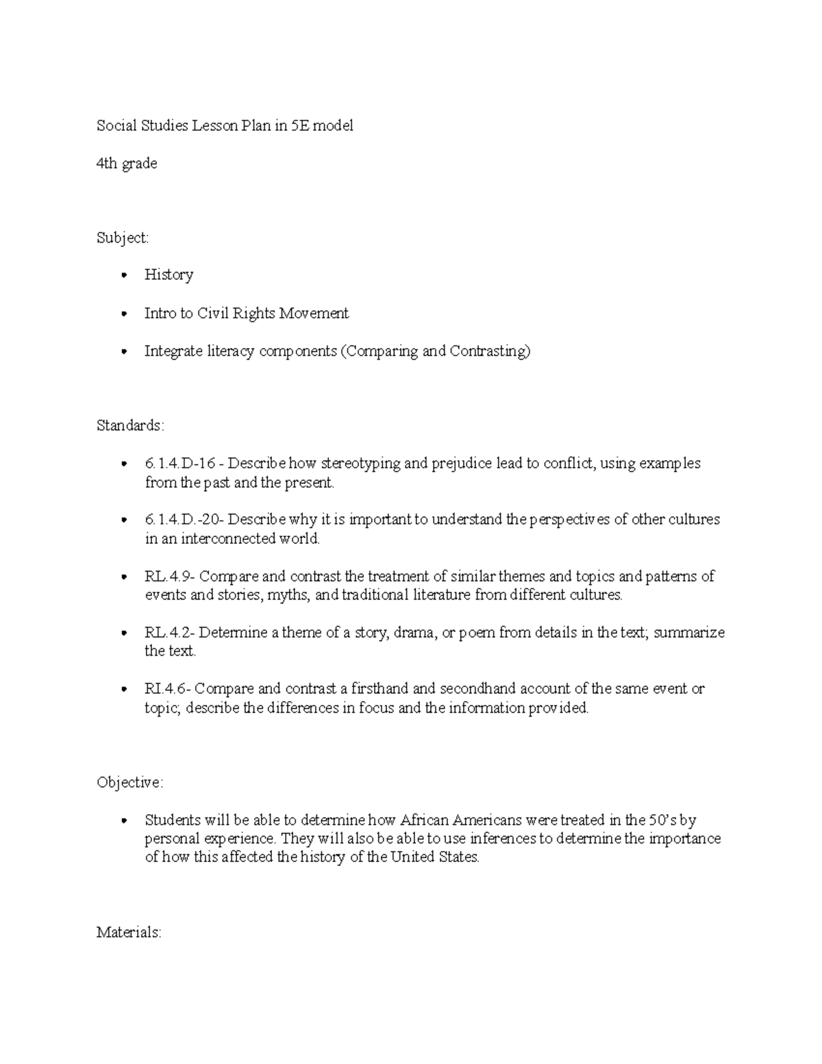 5e Lesson Plan Sample Pdf Social Science