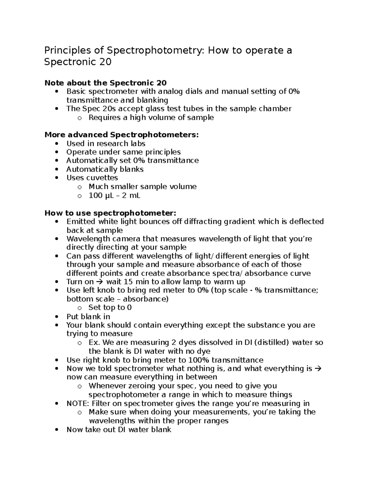 Instrumentation Unit (Lab 3 OLM) - Principles of Spectrophotometry: How ...