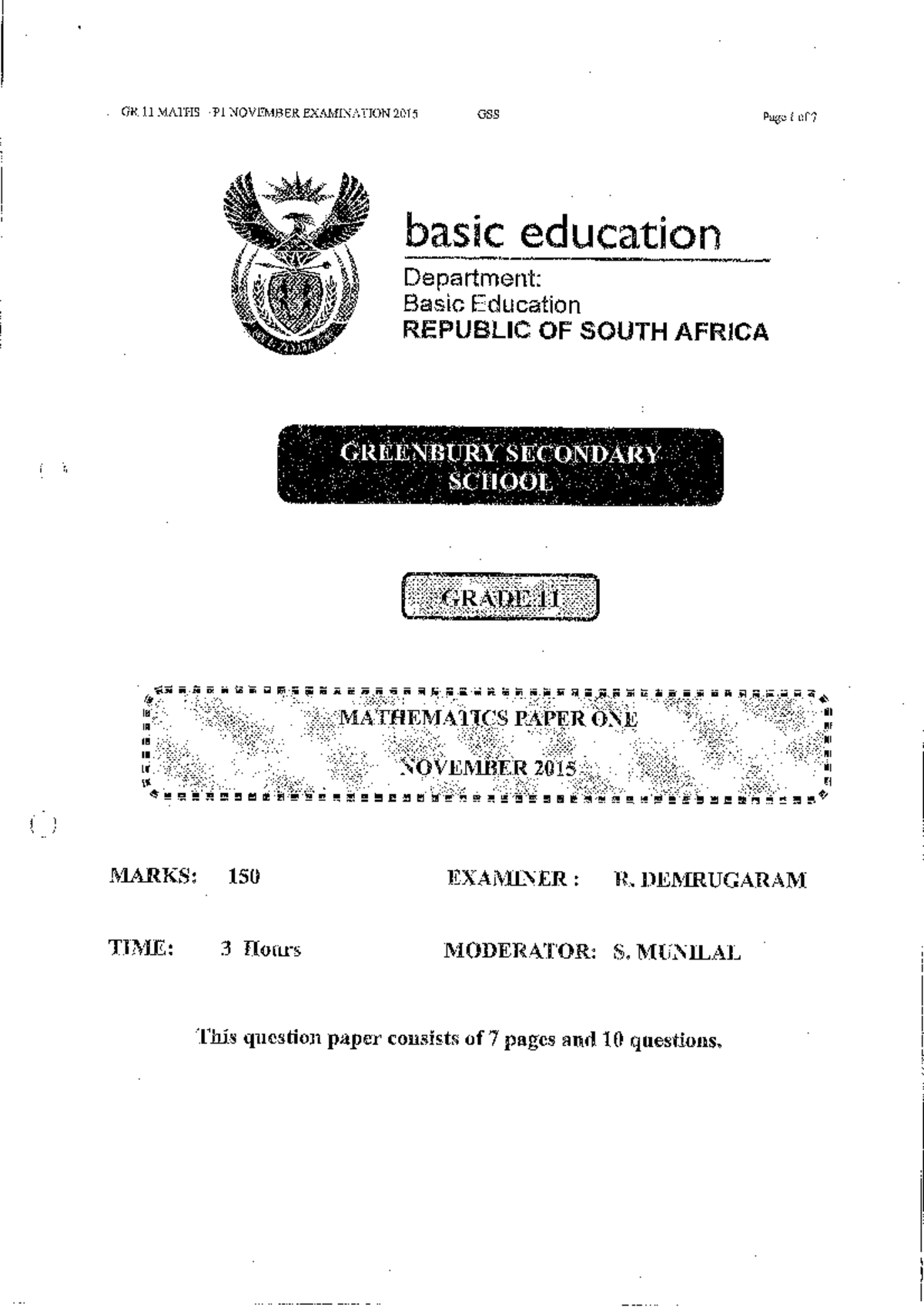 2015 nov maths p1 qp memo studocu