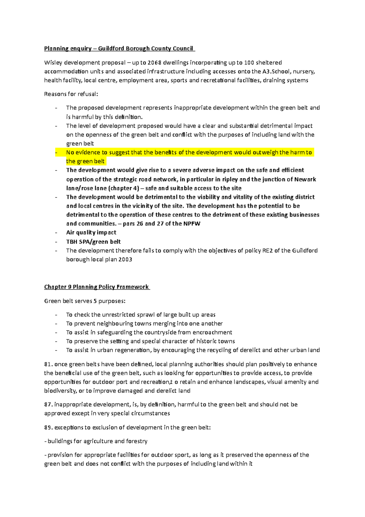 Tutorial Notes Planning enquiries Planning enquiry Guildford