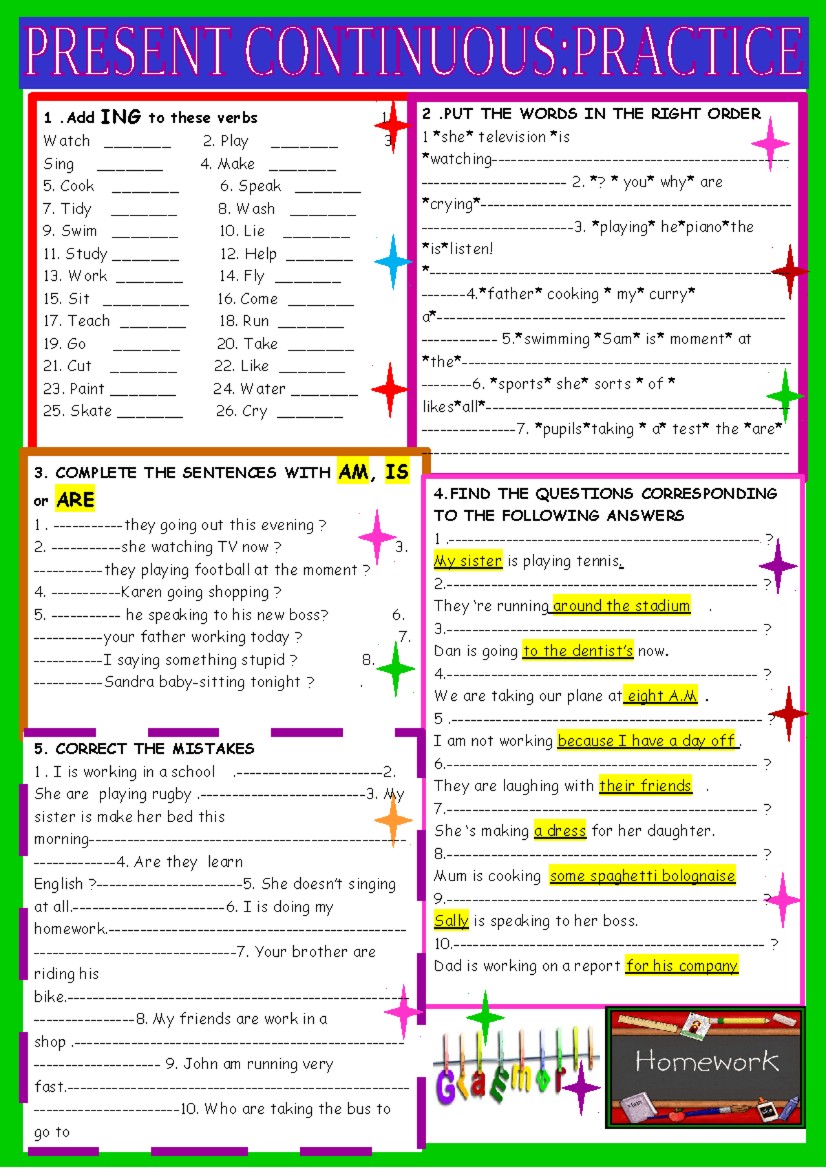 Present-continuous-2-page-and-9-exercise-practice-grammar-drills 97884 ...