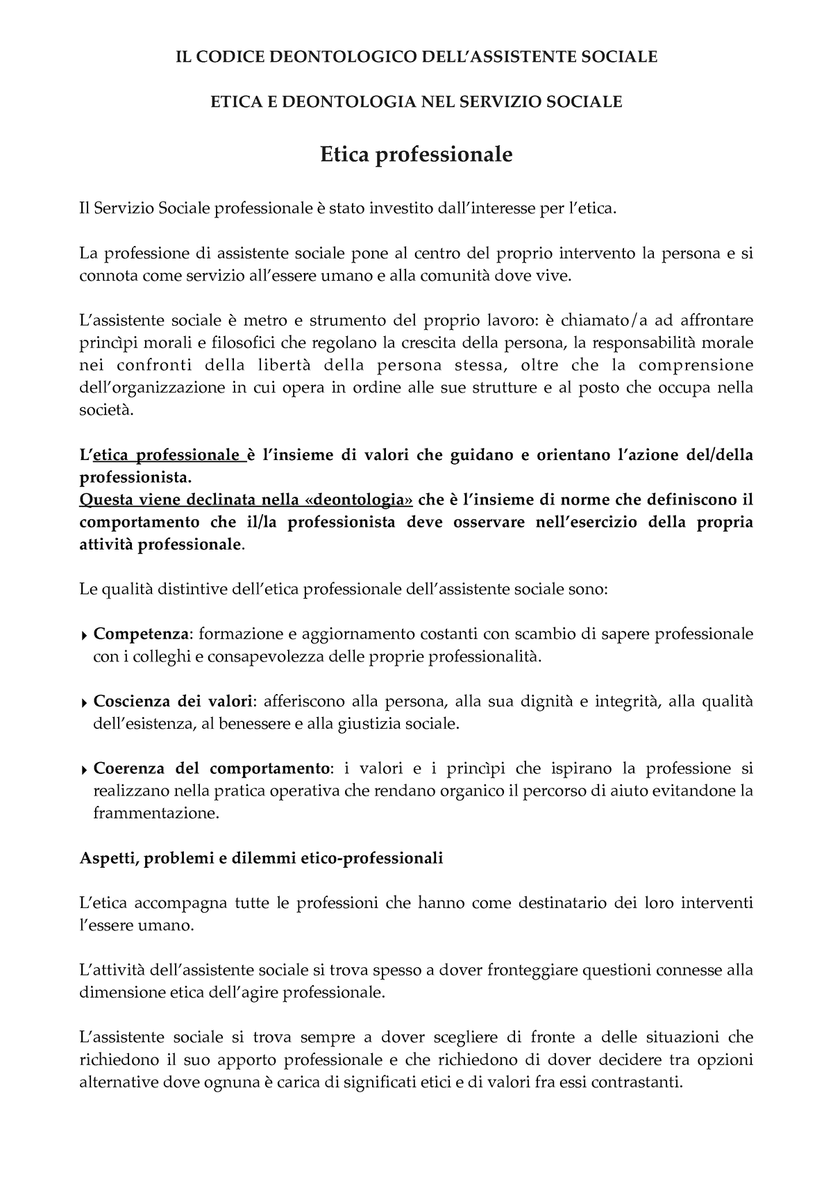 Codice Deontologico - IL CODICE DEONTOLOGICO DELL’ASSISTENTE SOCIALE ...