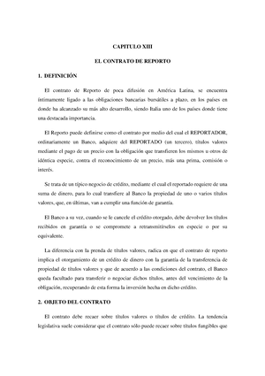 Ejemplo de un contrato de reporto - CAPITULO XIII EL CONTRATO DE REPORTO 1.  DEFINICIÓN El contrato - Studocu