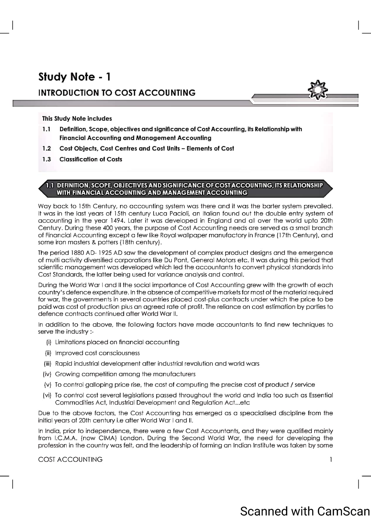 Introduction TO COST Accounting - B.COM - Studocu