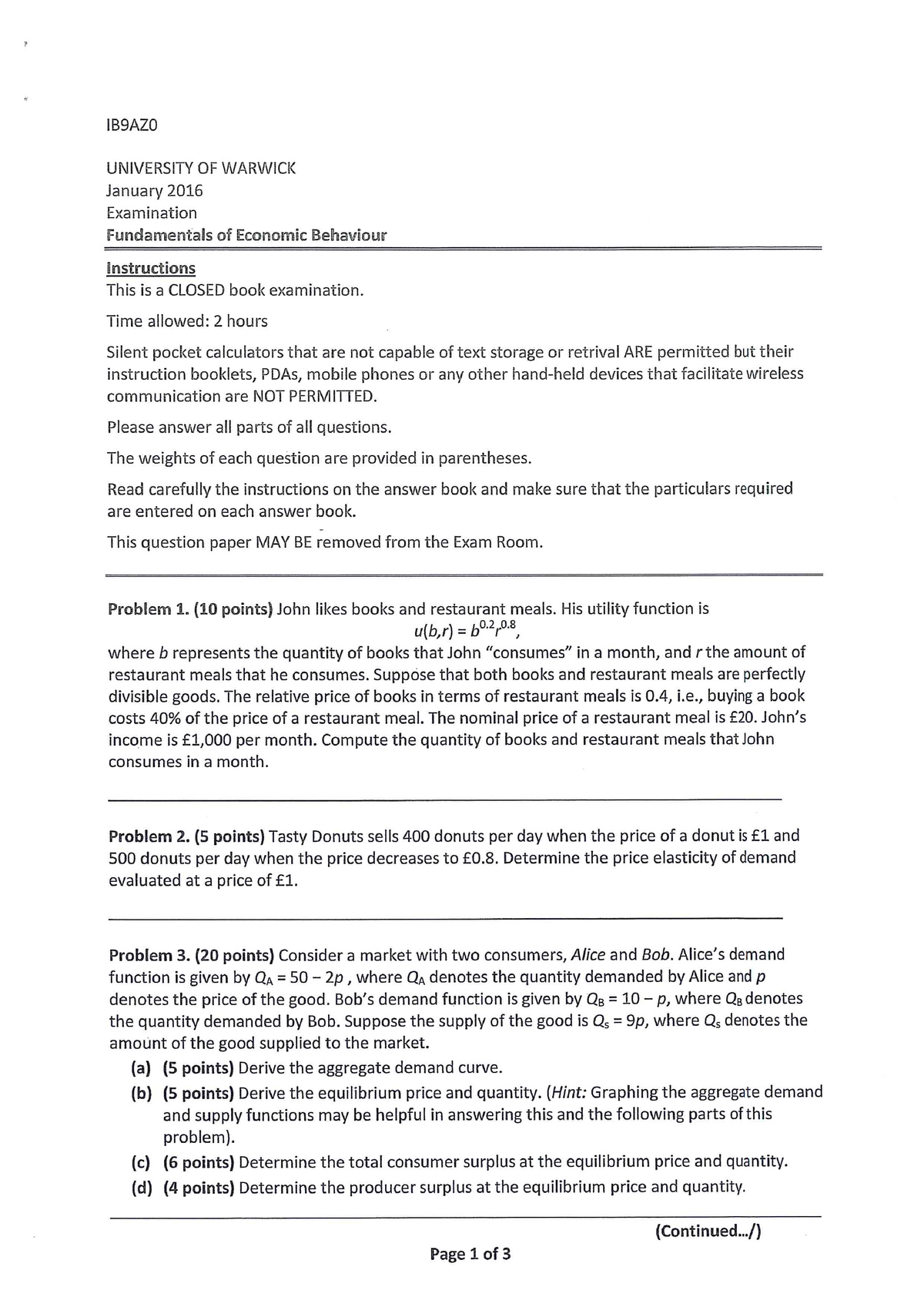 Ib9az0foeb Jan 2016 - Past Papers Warwick Business School WBS - IB141 ...