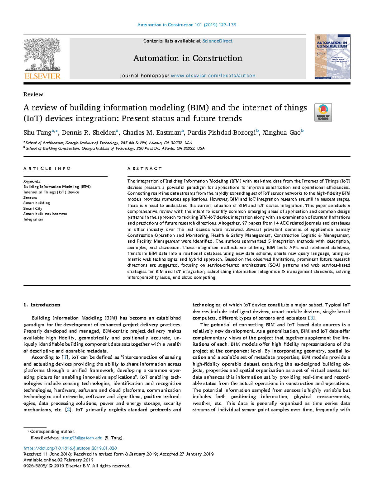 A review of building information modeling (BIM) and the internet of ...