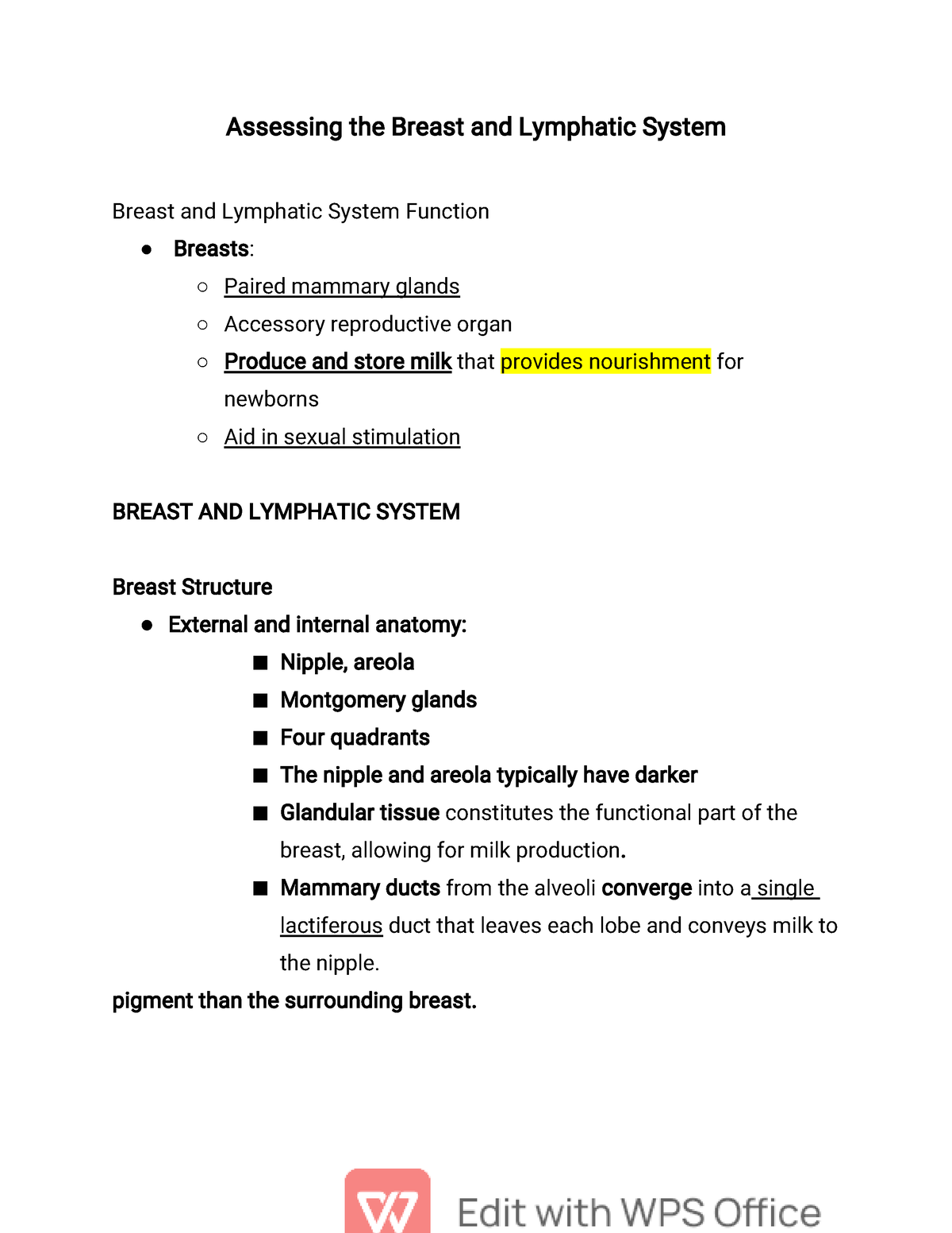 Assessing The Breast And Lymphatic System Mammary Ducts From The