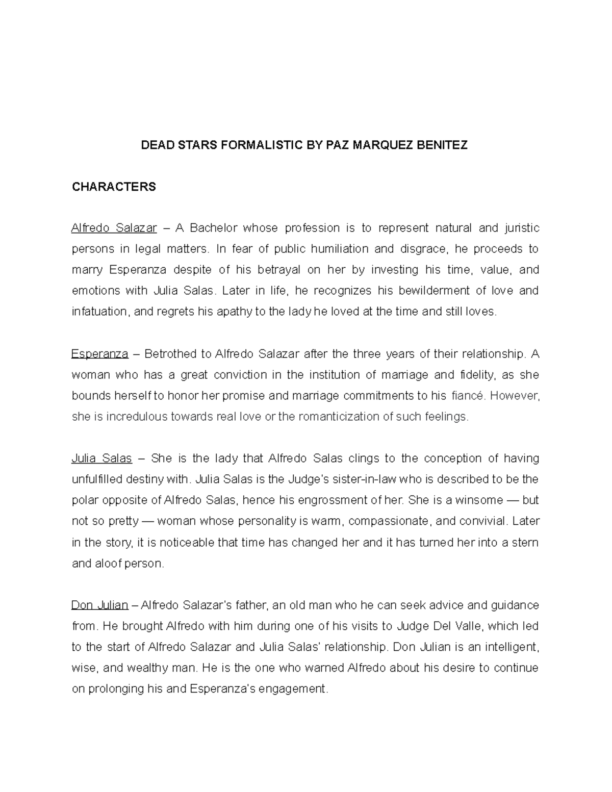 DEAD Stars Formalistic Approach Characters DEAD STARS FORMALISTIC BY PAZ MARQUEZ BENITEZ