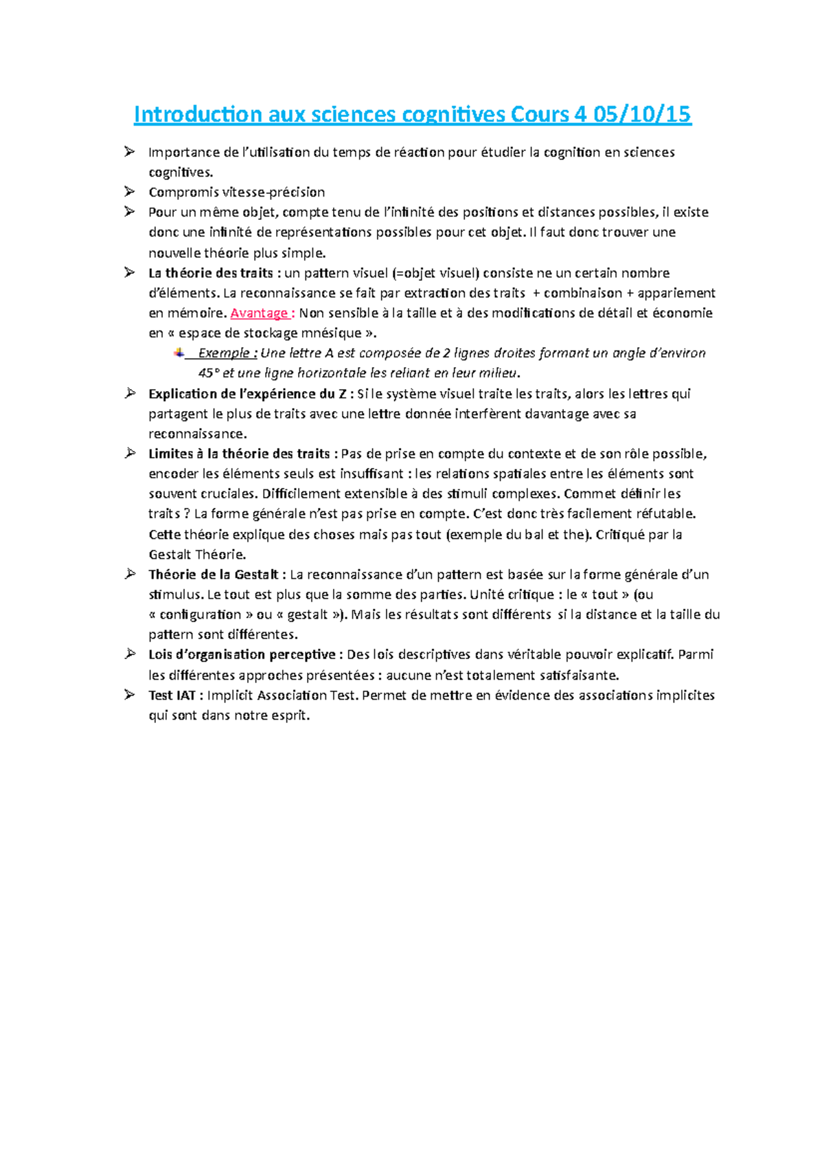 4 - Théories - Notes de cours 4 - Introduction aux sciences cognitives ...