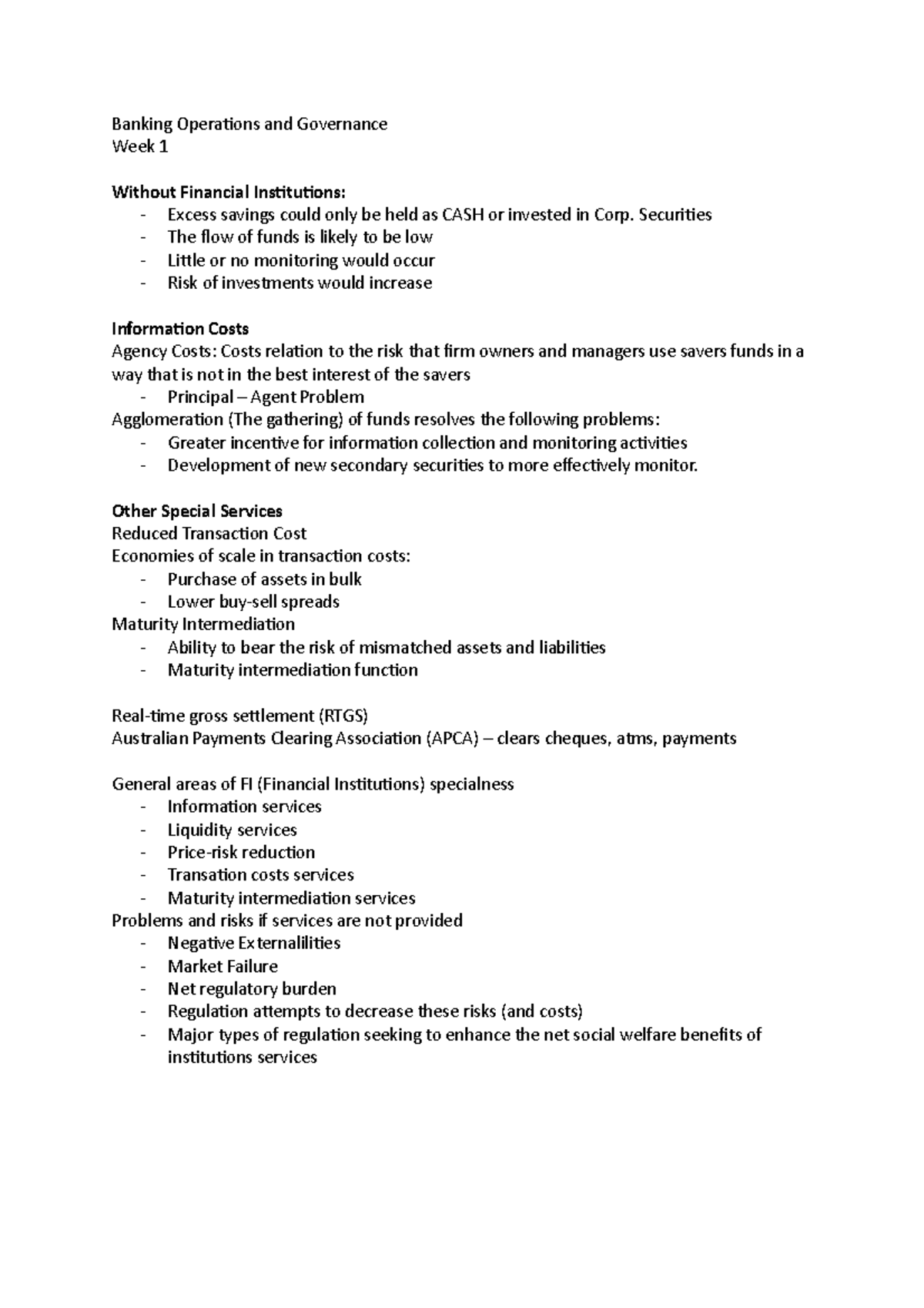 Week 1 Lecture Notes - Banking Operations and Governance Week 1 Without ...