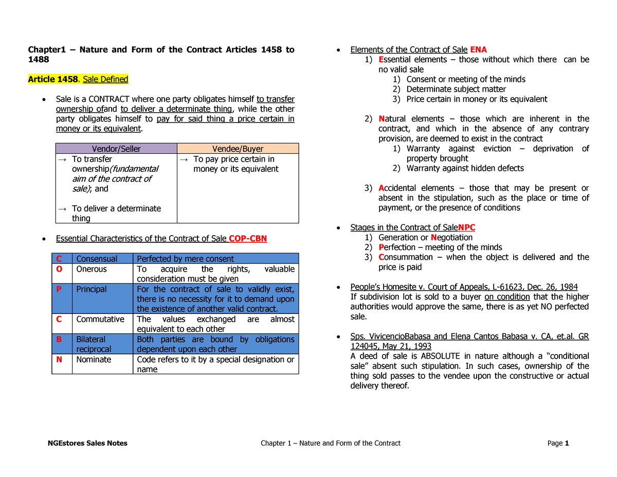 Chapter 1 Nature And Form Of The Contract - Chapter1 – Nature And Form ...