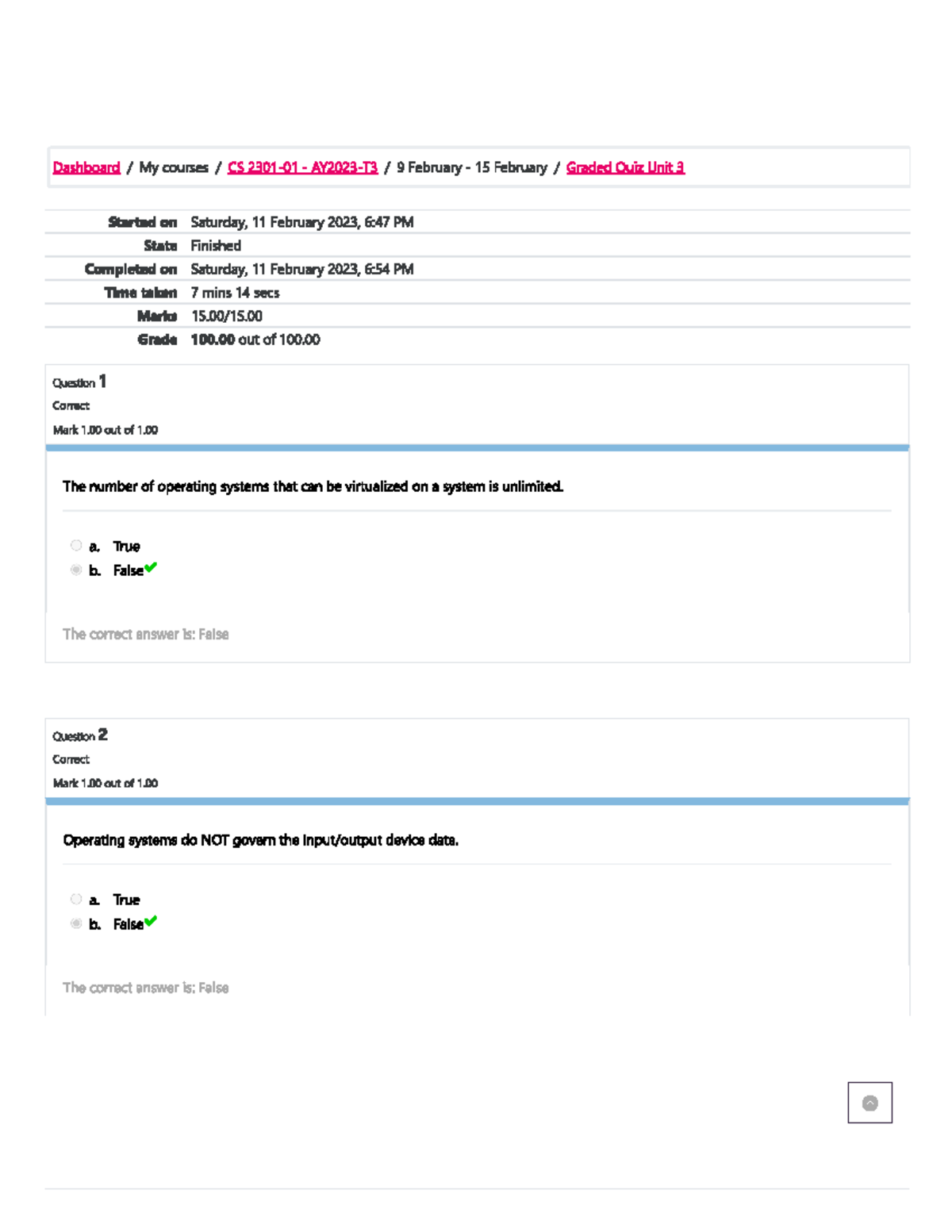 GQU3 - Graded Quiz Unit 3 - CS 2301 - Studocu