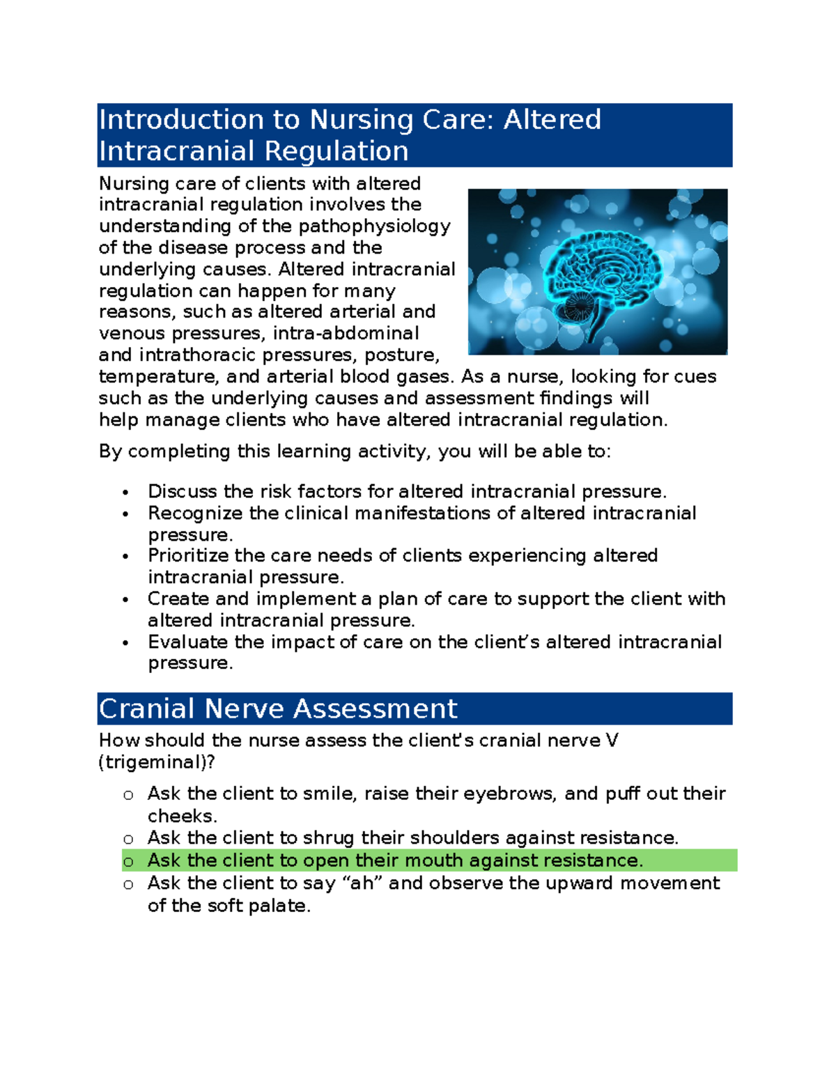 Week 4 Altered Intracranial Regulation Edapt - Introduction To Nursing ...