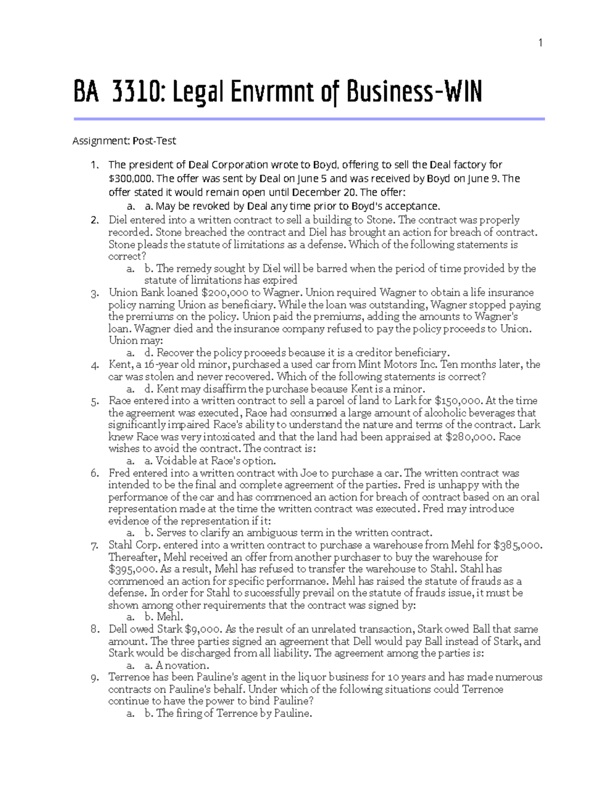 BA 3310 Legal Envrmnt Of Business-WIN - BA 3310: Legal Envrmnt Of ...