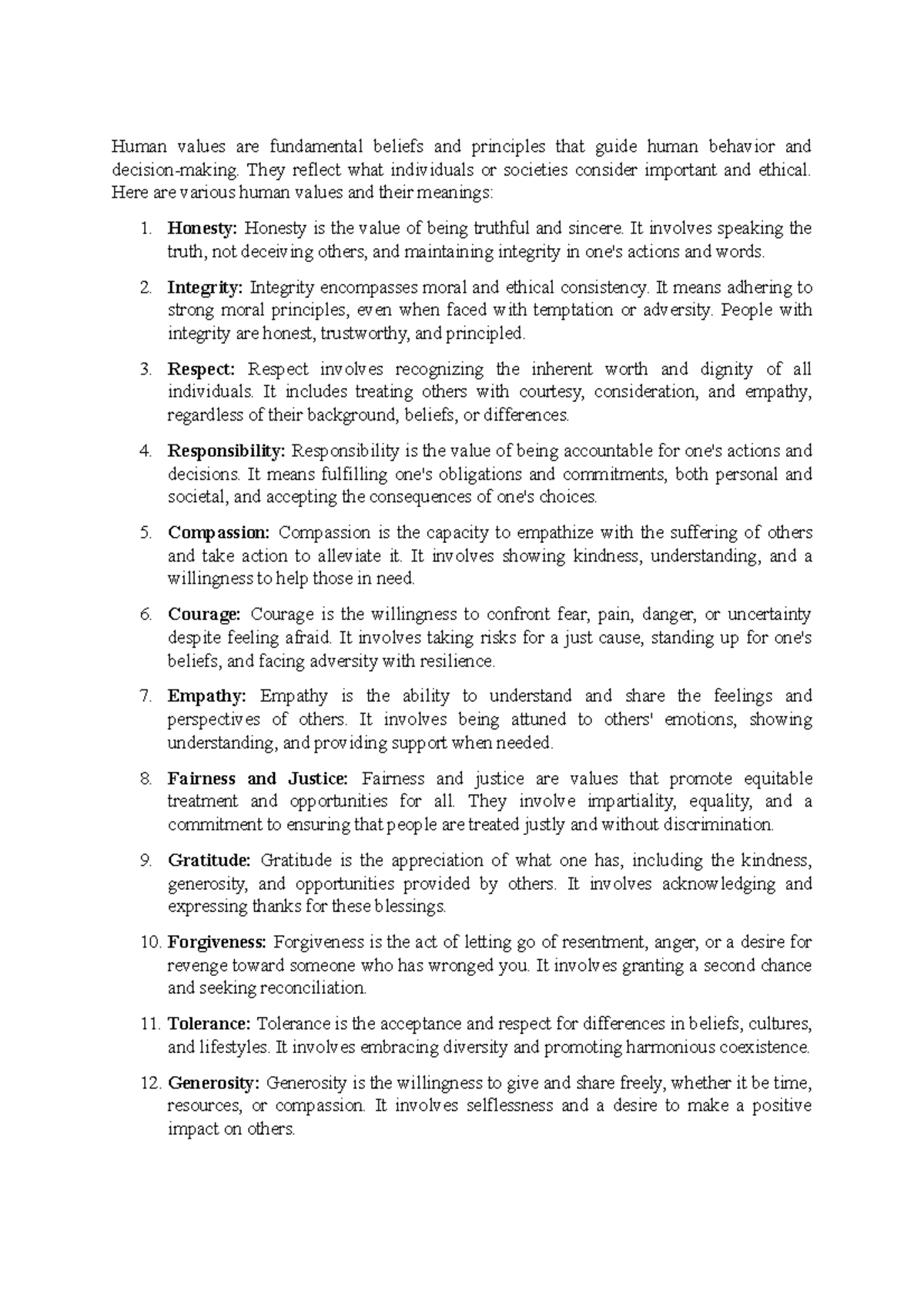 Fundamental Human Values - Human values are fundamental beliefs and ...