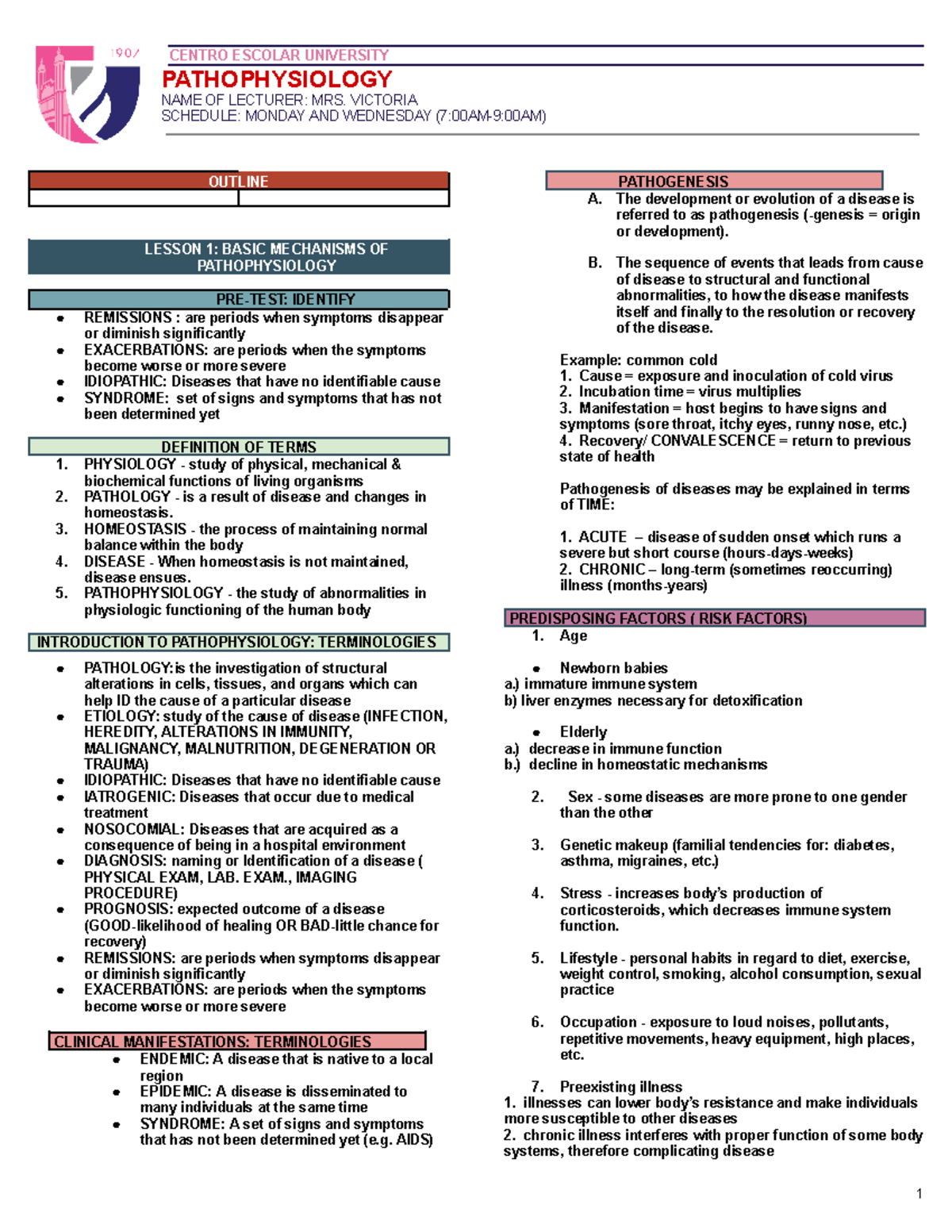 Pathophysio Midterms - CENTRO ESCOLAR UNIVERSITY PATHOPHYSIOLOGY NAME ...