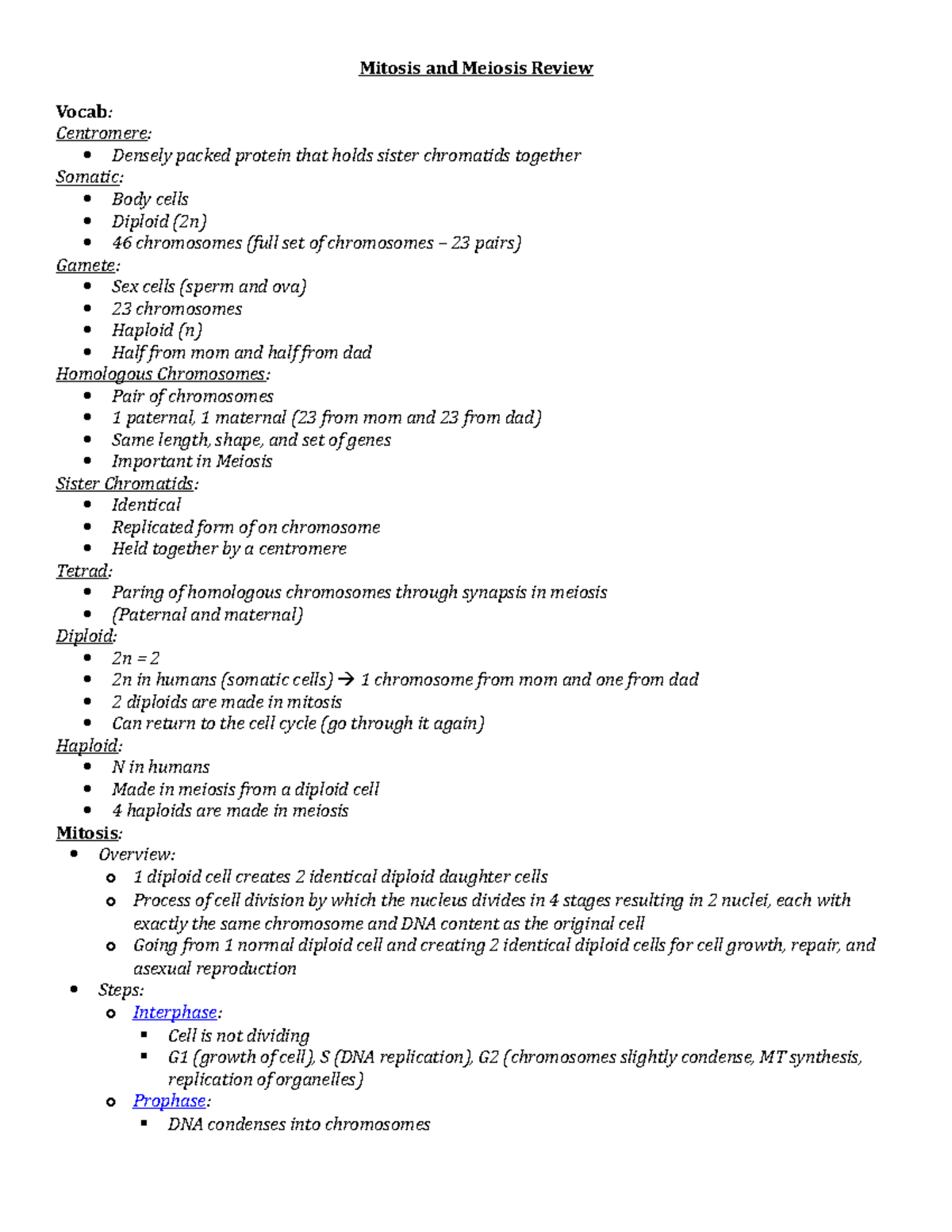 Mitosis and Meiosis Review - Mitosis and Meiosis Review Vocab ...