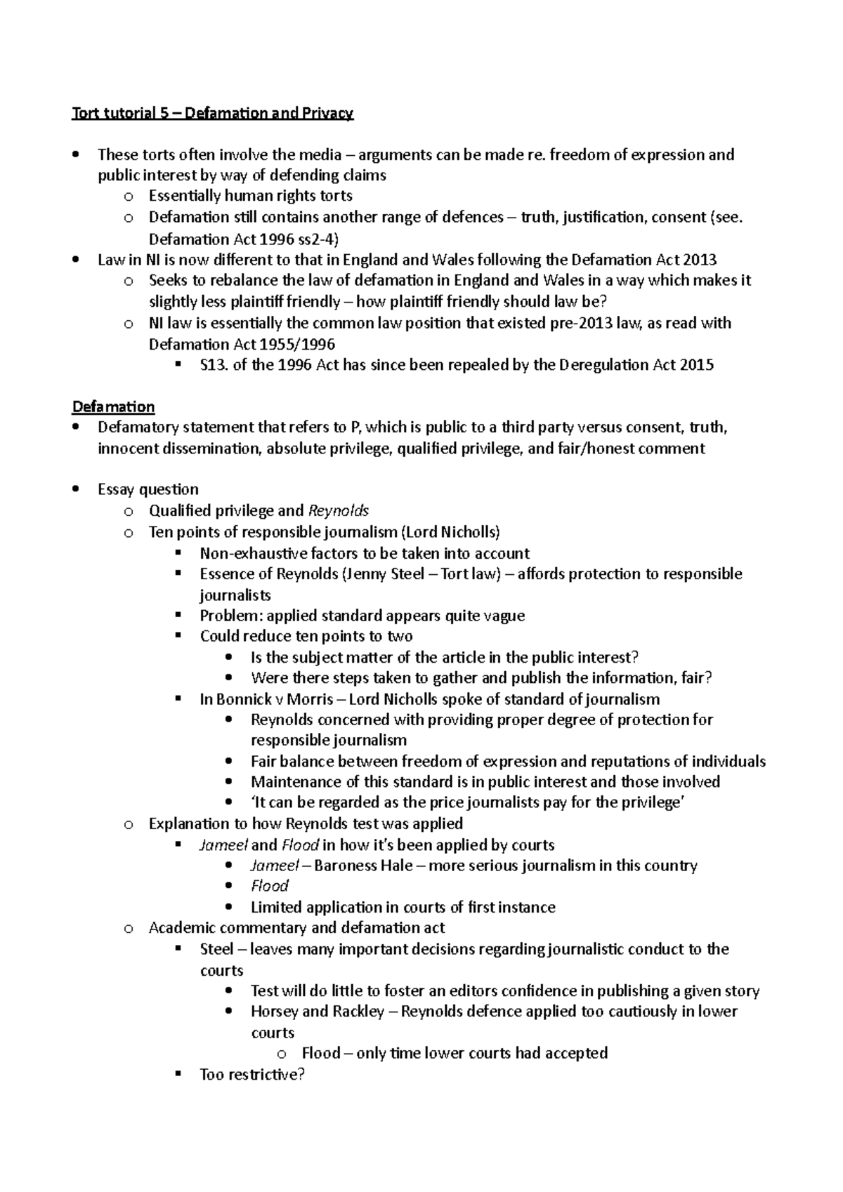 Tort tutorial 5 - freedom of expression and public interest by way of ...