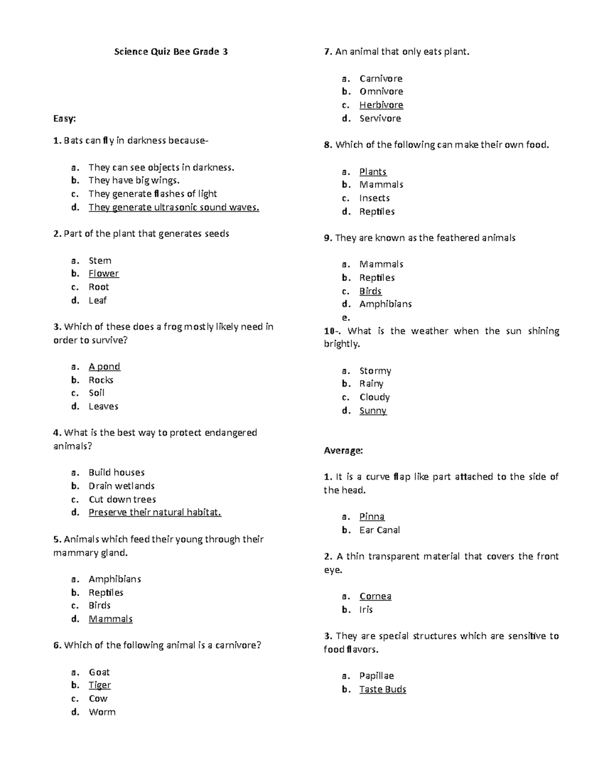 Grade 6 Science Quiz Bee Reviewer With Answers