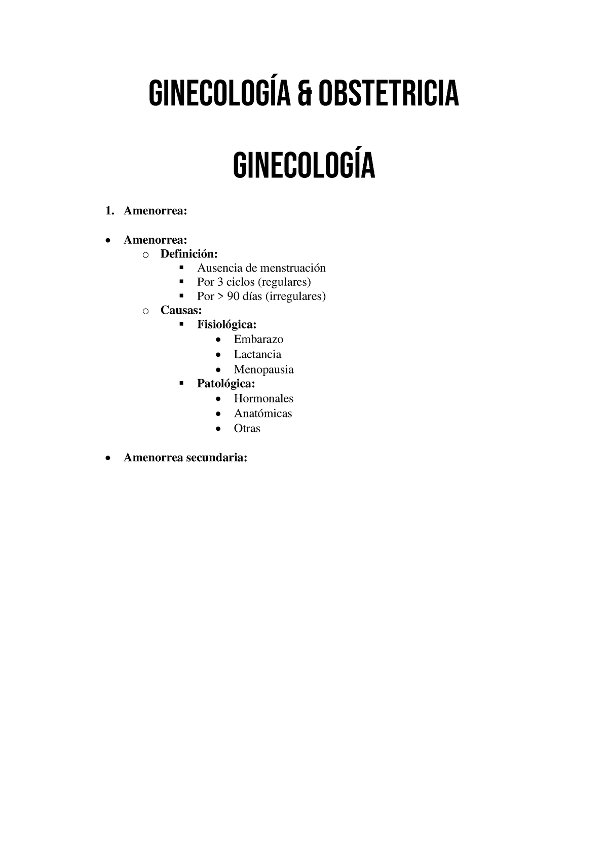 Resumen Ginecología And Obstetricia Eunacom GinecologÍa And Obstetricia GinecologÍa Amenorrea 8238