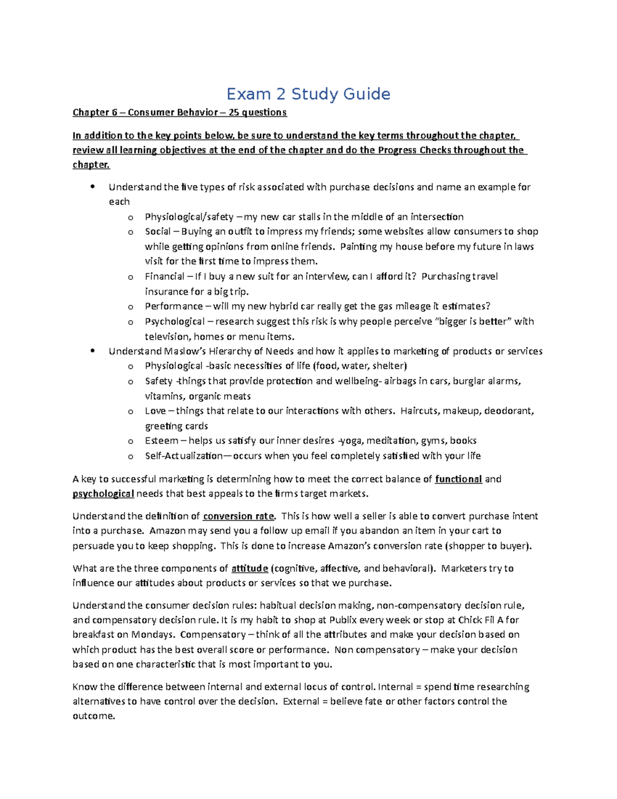 Exam 2 Study Guide Fall 2020 - Exam 2 Study Guide Chapter 6 – Consumer ...
