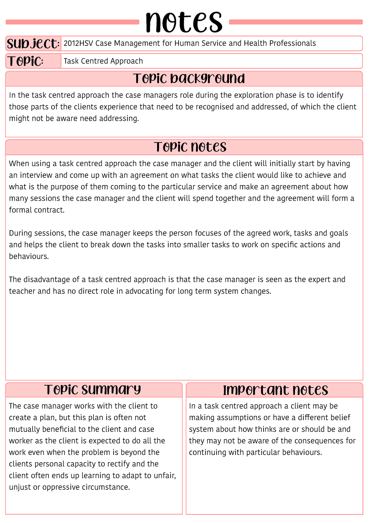 task centred approach case study